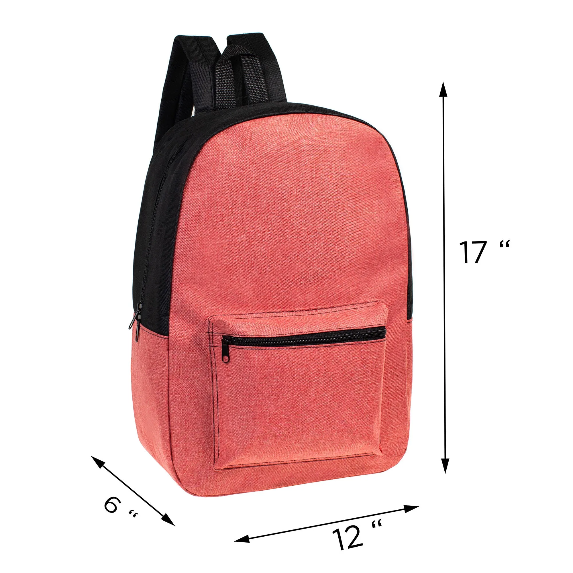 17" Kids Basic Wholesale Backpack in 6 Assorted Colors - Bulk Case of 24 School Backpacks