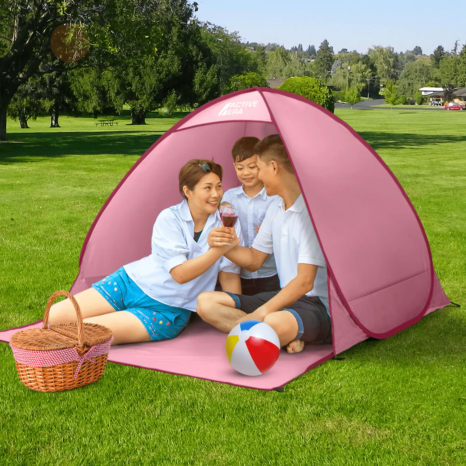 2 Person Beach Tent with UV Protection - Pink