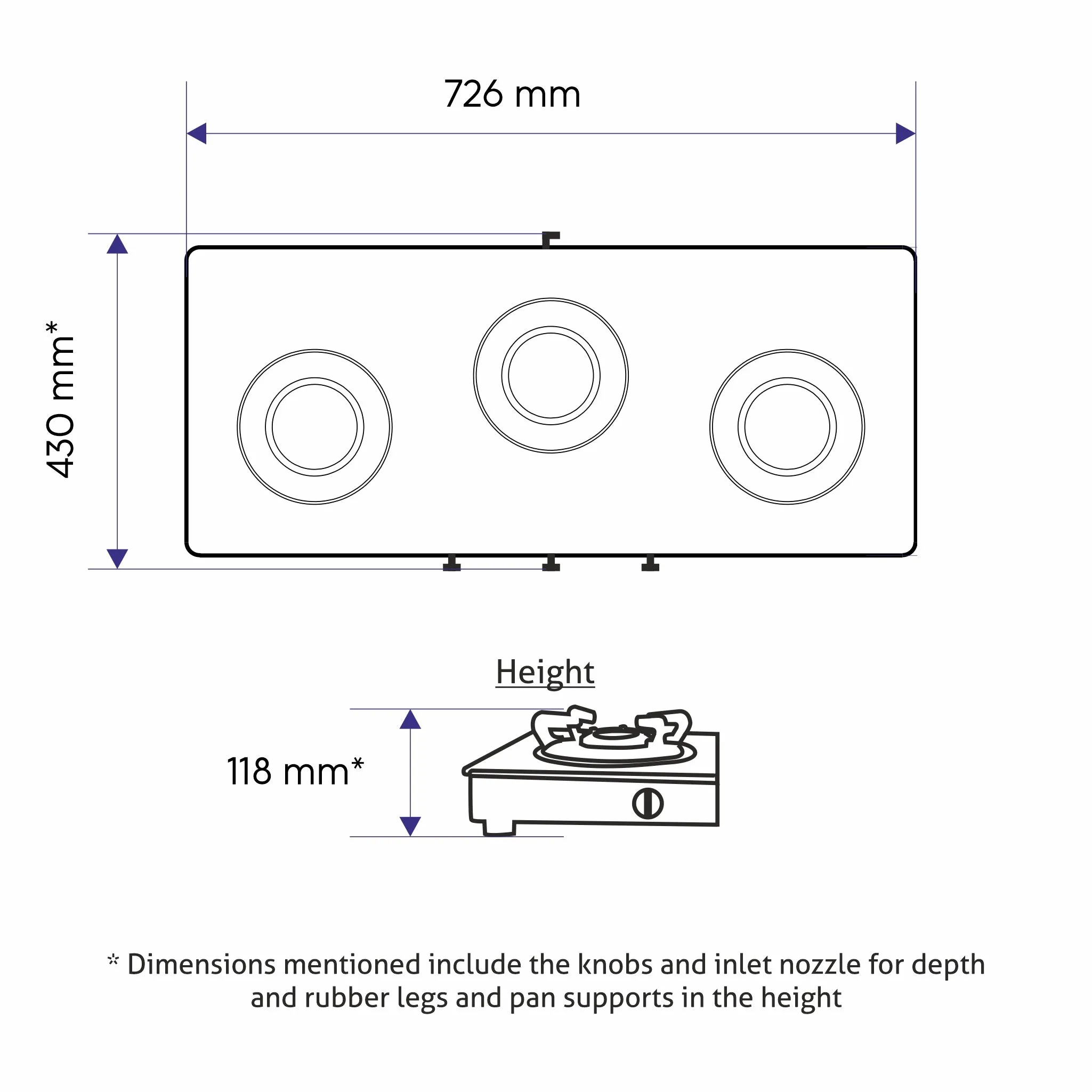 3 Burner Glass Gas Stove with High Flame Brass Burner Extra Large Black (1033 GTXL BB BL) - Manual/ Auto Ignition