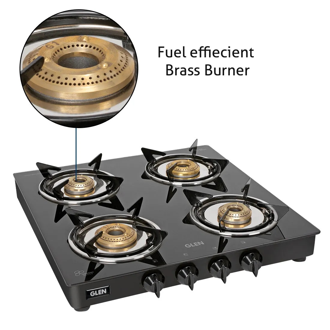 4 Burner  Glass Gas Stove Junior with Brass Burners Black (1040 GTXL JU BB BL)