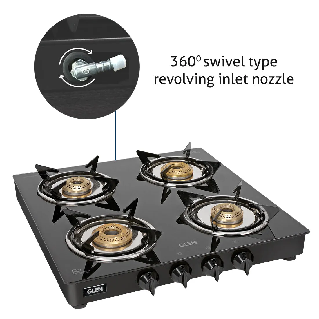 4 Burner  Glass Gas Stove Junior with Brass Burners Black (1040 GTXL JU BB BL)