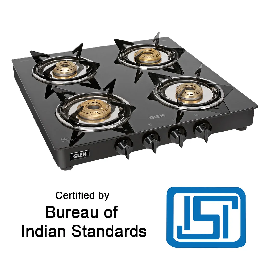 4 Burner  Glass Gas Stove Junior with Brass Burners Black (1040 GTXL JU BB BL)