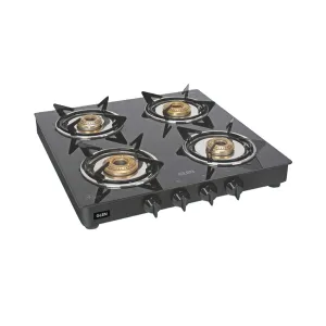 4 Burner  Glass Gas Stove Junior with Brass Burners Black (1040 GTXL JU BB BL)