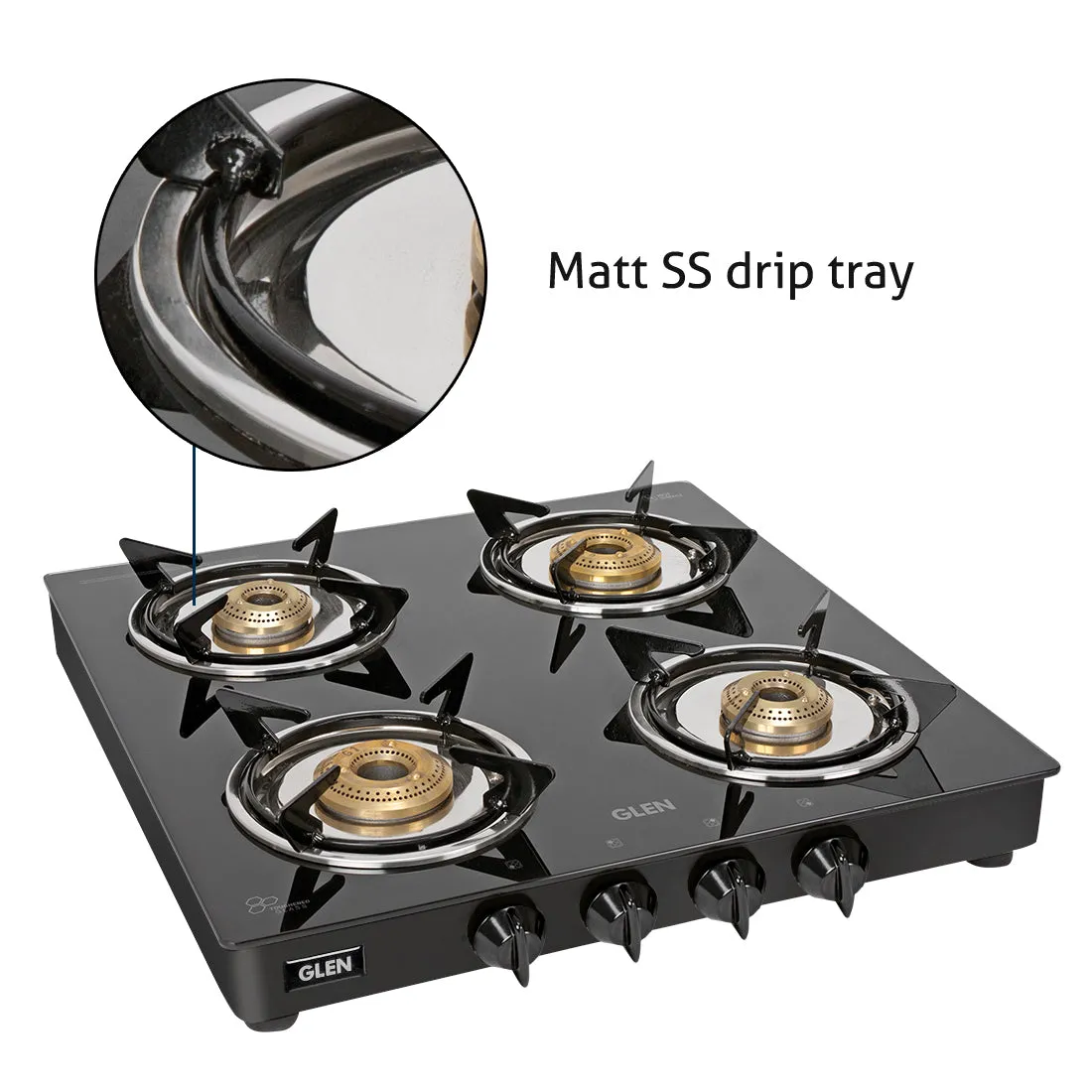 4 Burner  Glass Gas Stove Junior with Brass Burners Black (1040 GTXL JU BB BL)