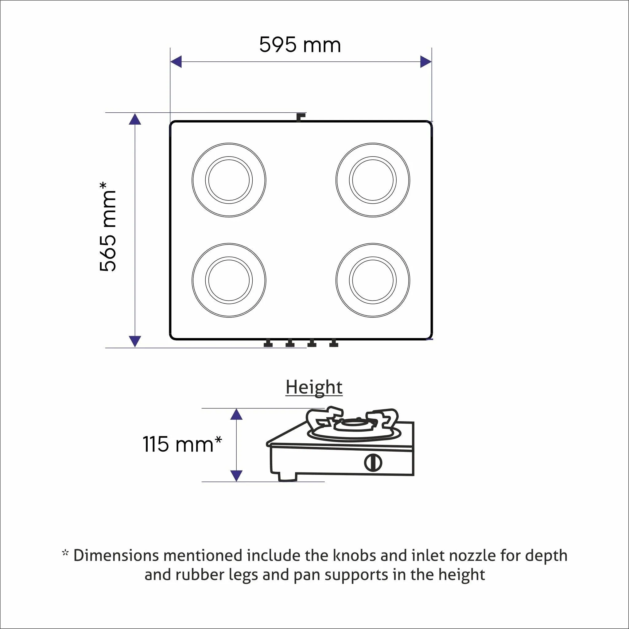 4 Burner Stainless Steel Gas Stove 1 High Flame 3 Brass Burners (1044 HF) - Manual/Auto Ignition