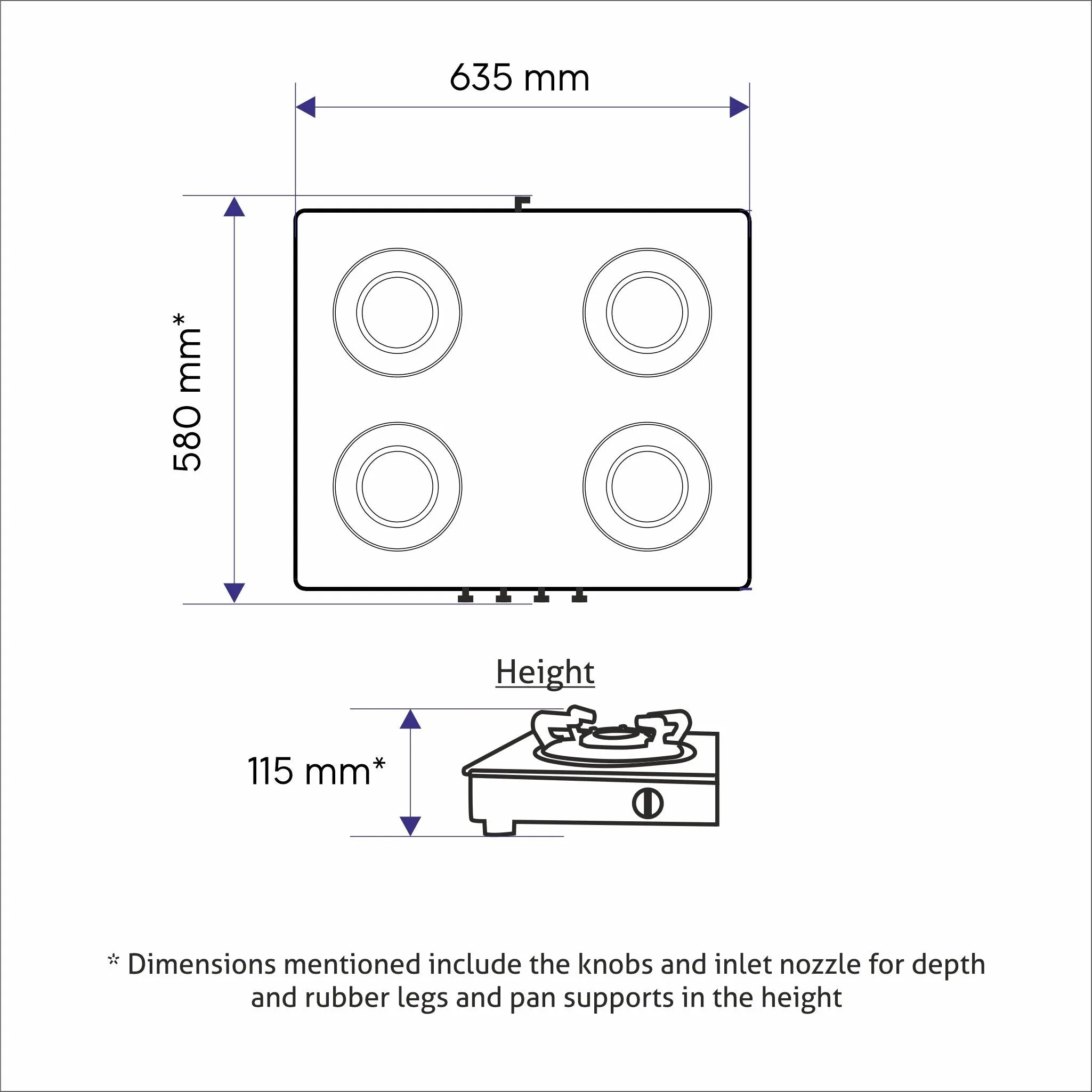 4 Burner  Stainless Steel Gas Stove Extra Wide 1 High Flame 3 Brass Burner (1044 XL SS HF BB)