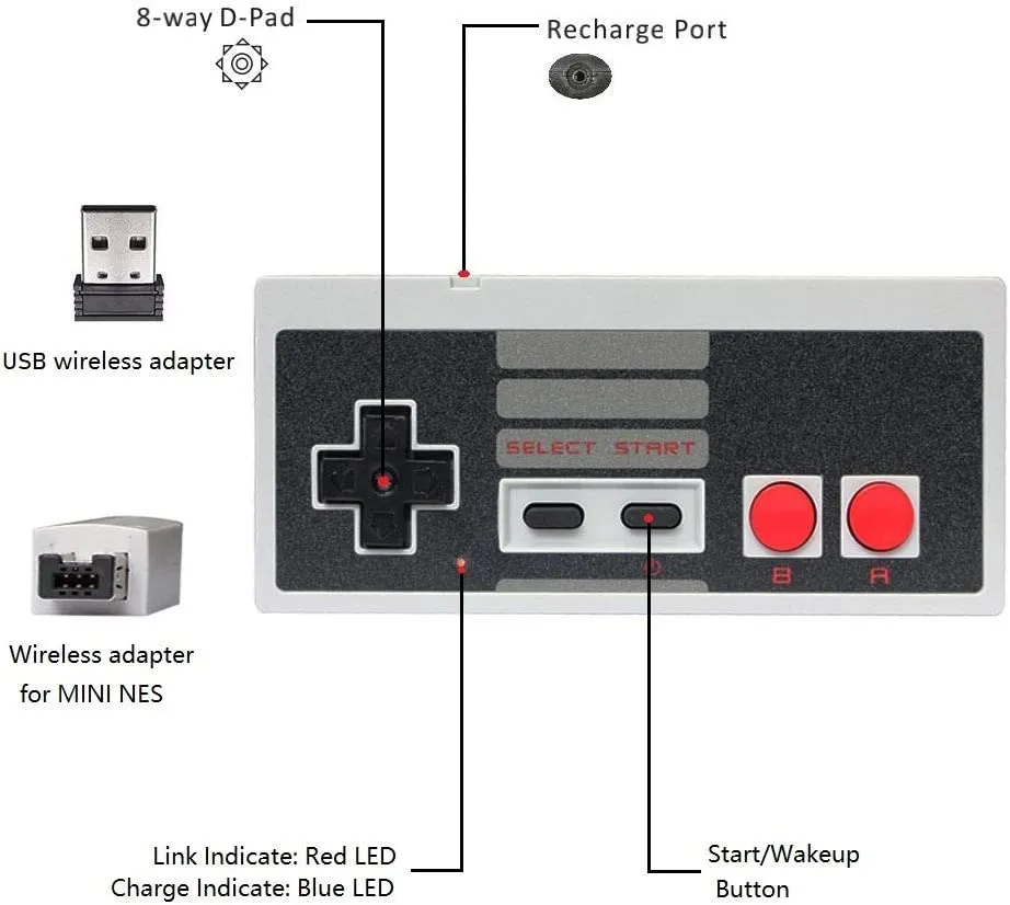 8 Bit Retro Gamepad  - Wired or Wireless   Adapters