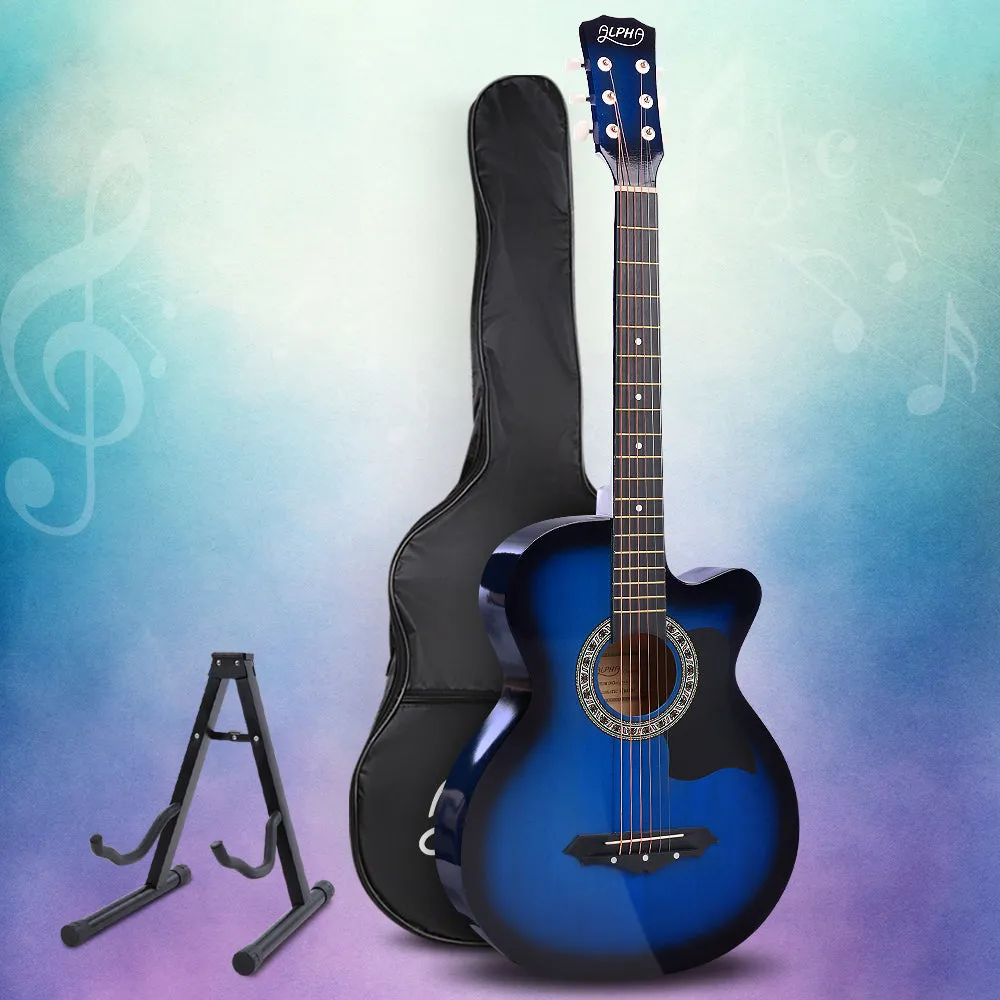 ALPHA 38 Inch Wooden Acoustic Guitar with Accessories set Blue