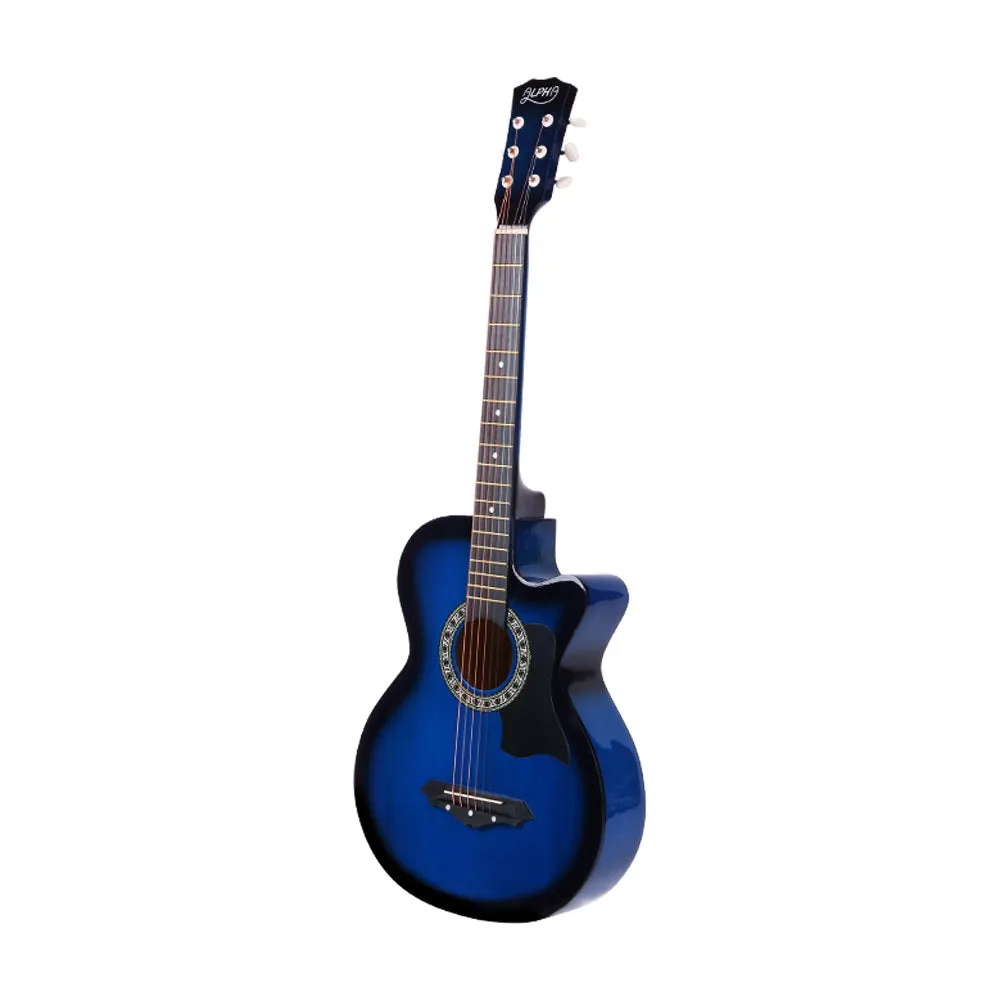 ALPHA 38 Inch Wooden Acoustic Guitar with Accessories set Blue