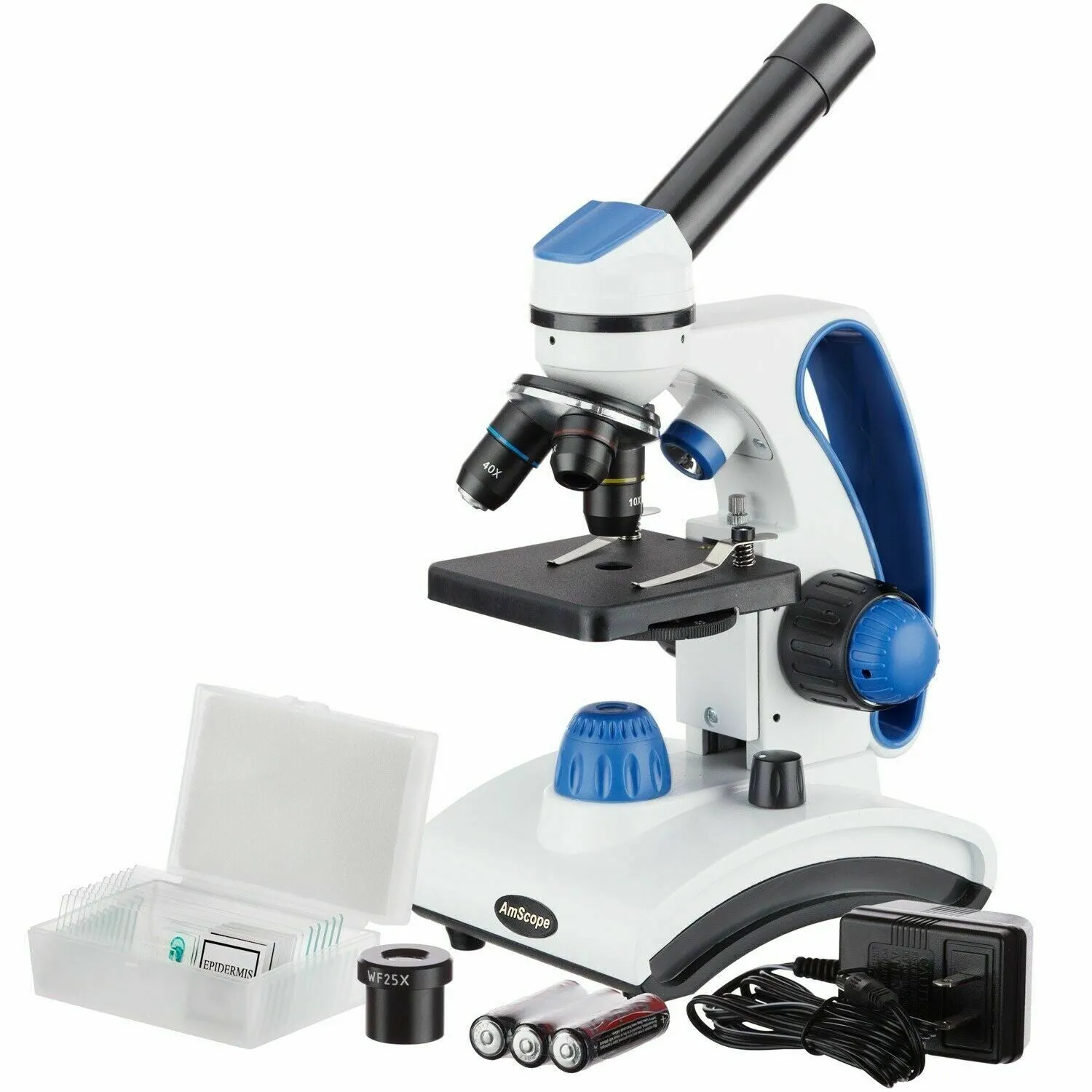 AmScope M162 Series Portable Metal Frame Student Compound Microscope 40X-1000X Magnification With Dual Lens LED And Complete Accessories