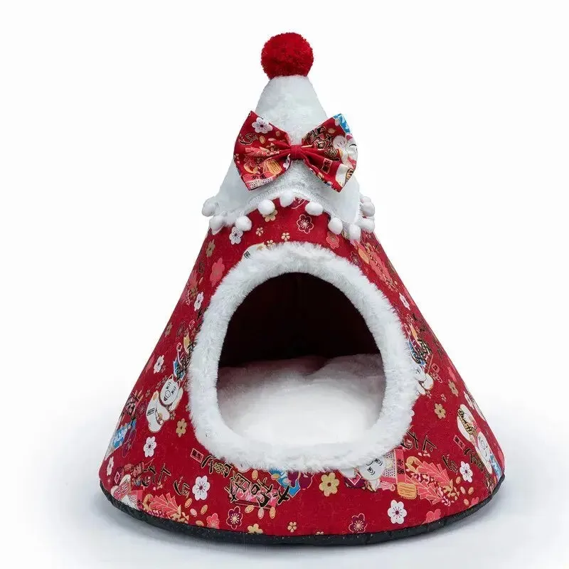 AnniePaw Christmas Tree Cat Bed - Warm Washable Pet House