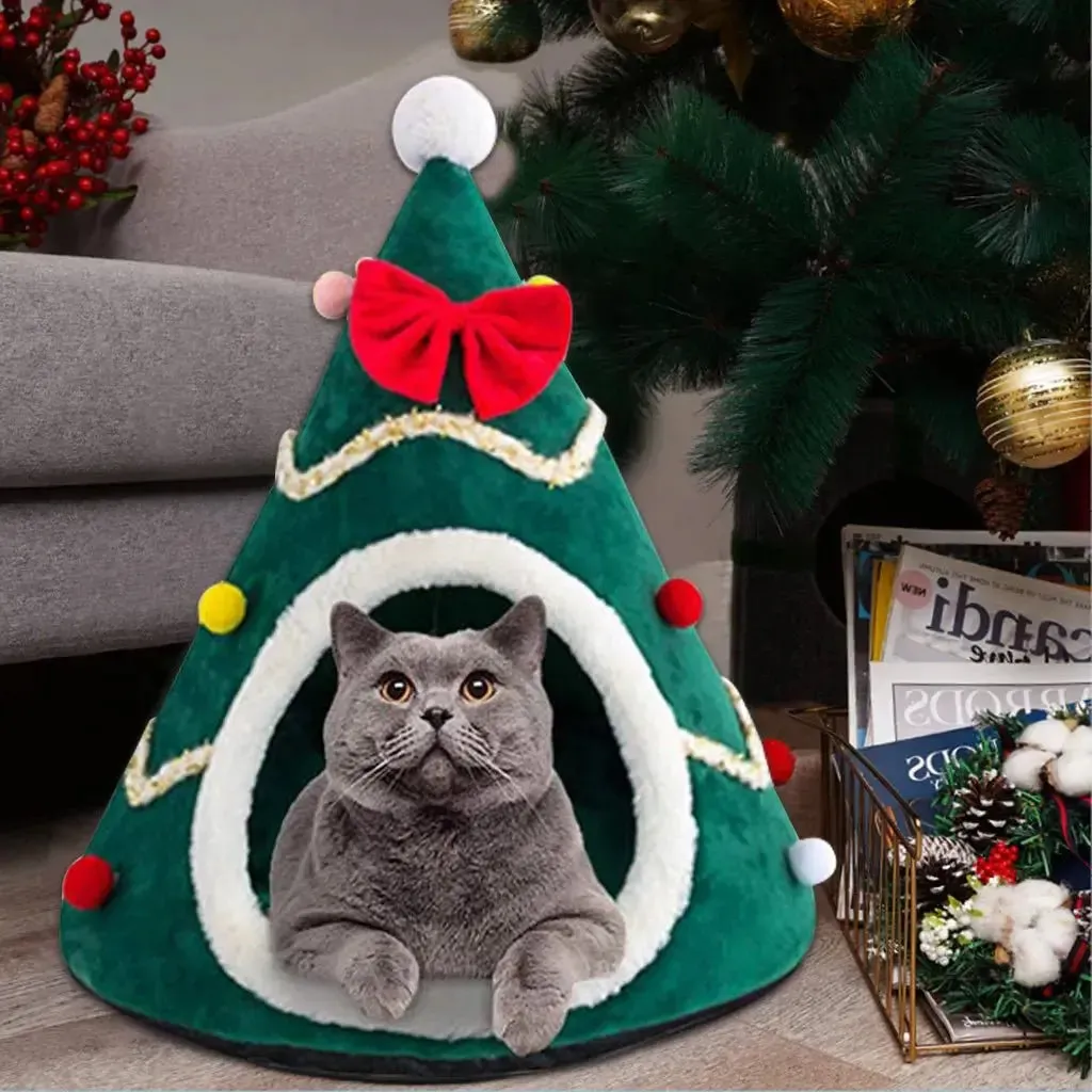 AnniePaw Christmas Tree Cat Bed - Warm Washable Pet House