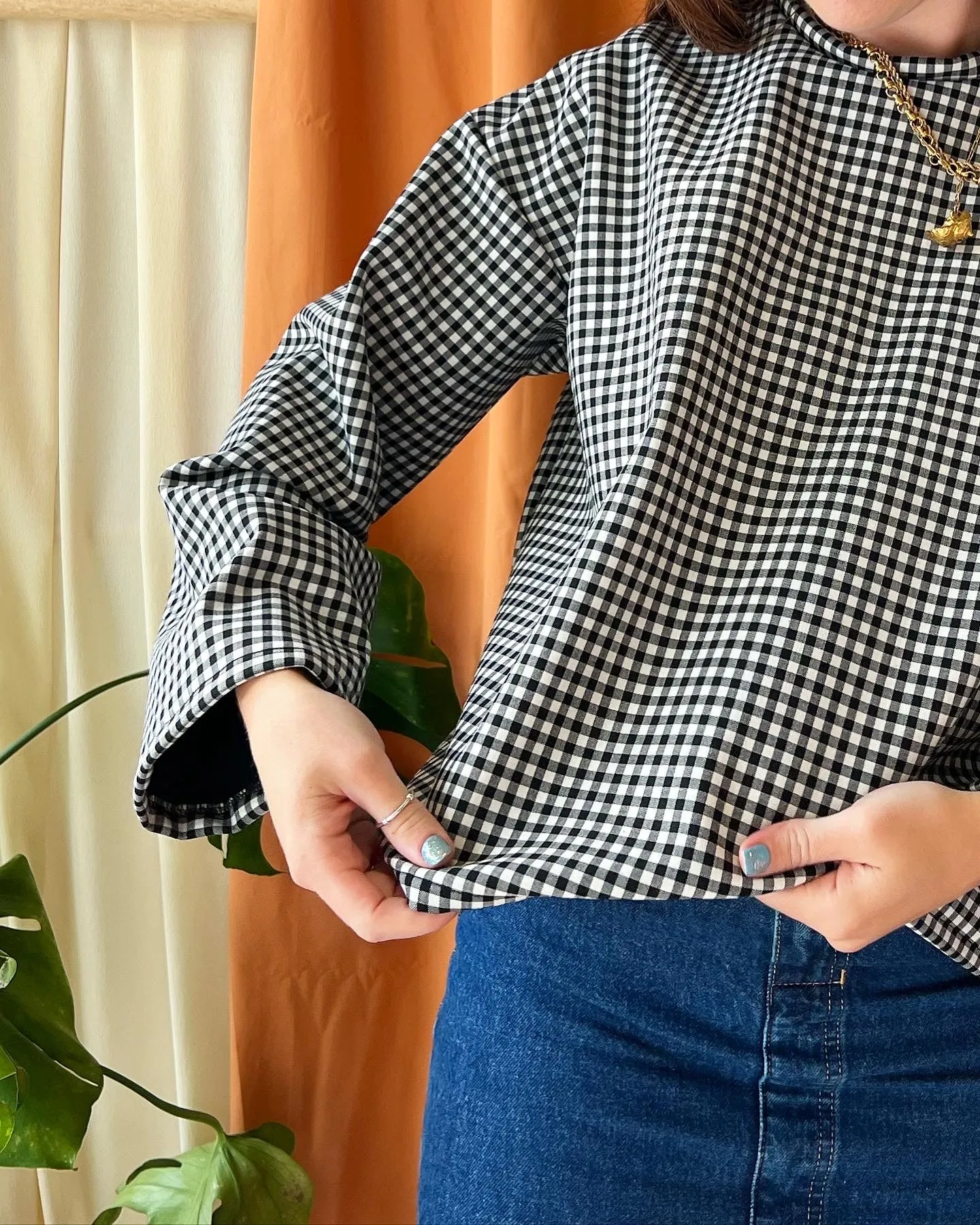 B W Wool Gingham Bonded Jersey