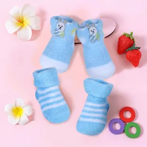 Baby Moo Bunny Stripes Newborn Breathable Infant Cotton Socks - Blue