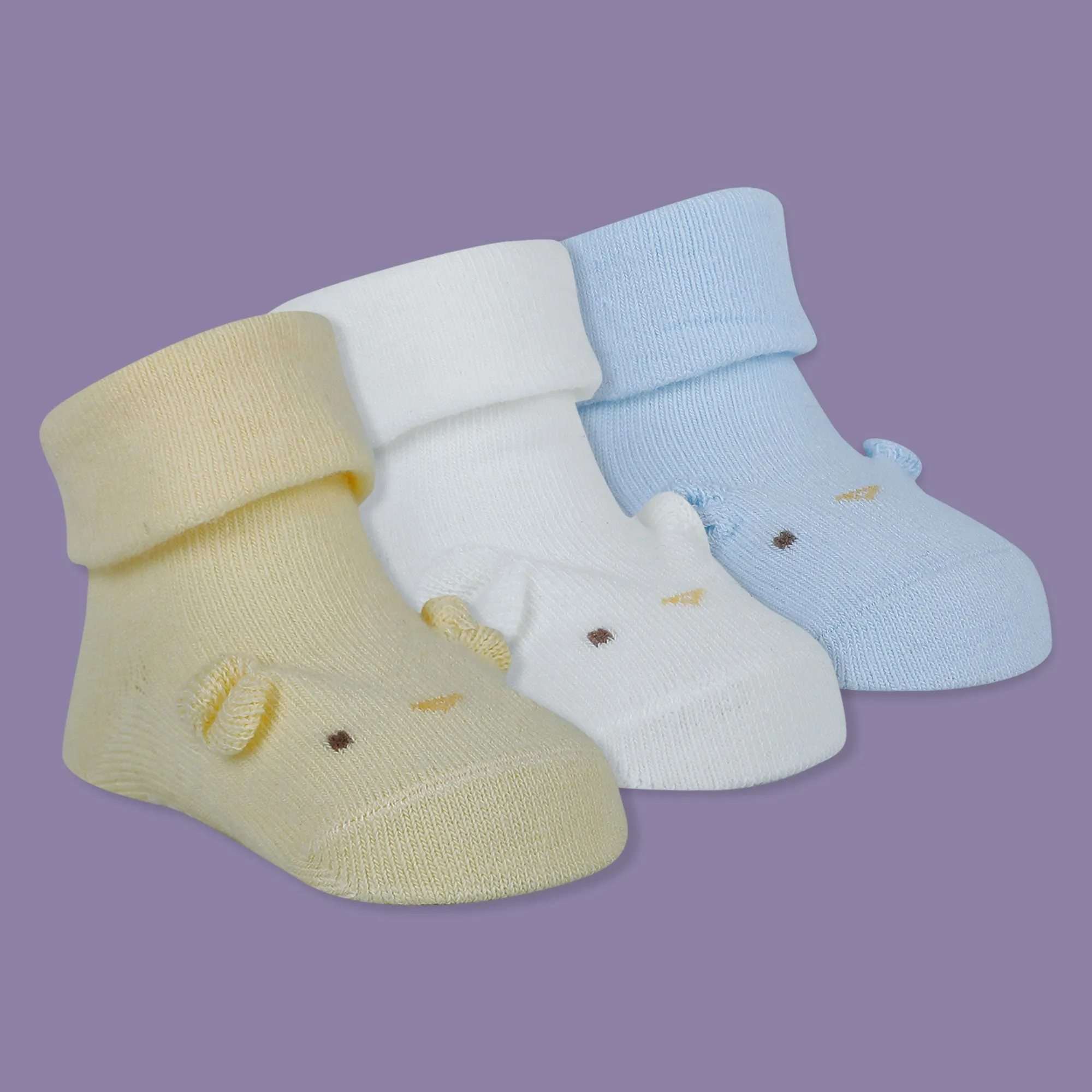 Baby Moo Dog 3D Anti-Skid Socks Booties Pack of 3 - Blue