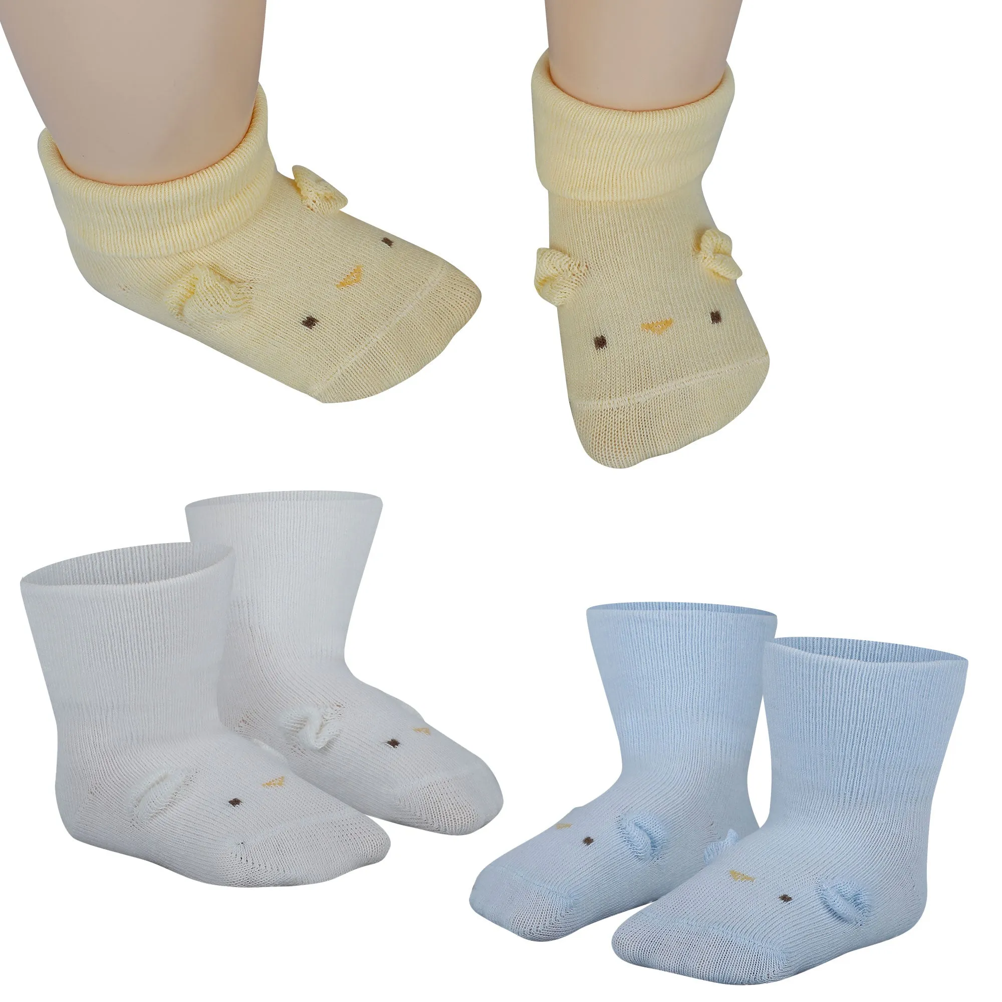 Baby Moo Dog 3D Anti-Skid Socks Booties Pack of 3 - Blue