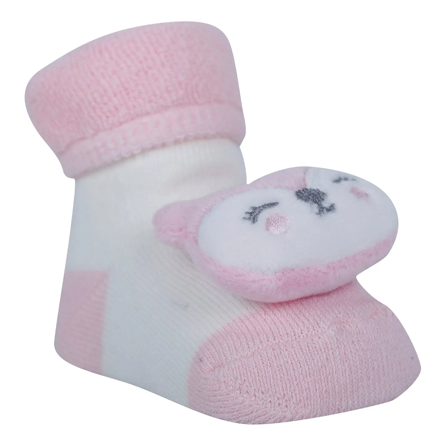 Baby Moo Owl 3D Rattle Anti-Skid Socks Booties Pack of 2 - Yellow, Pink