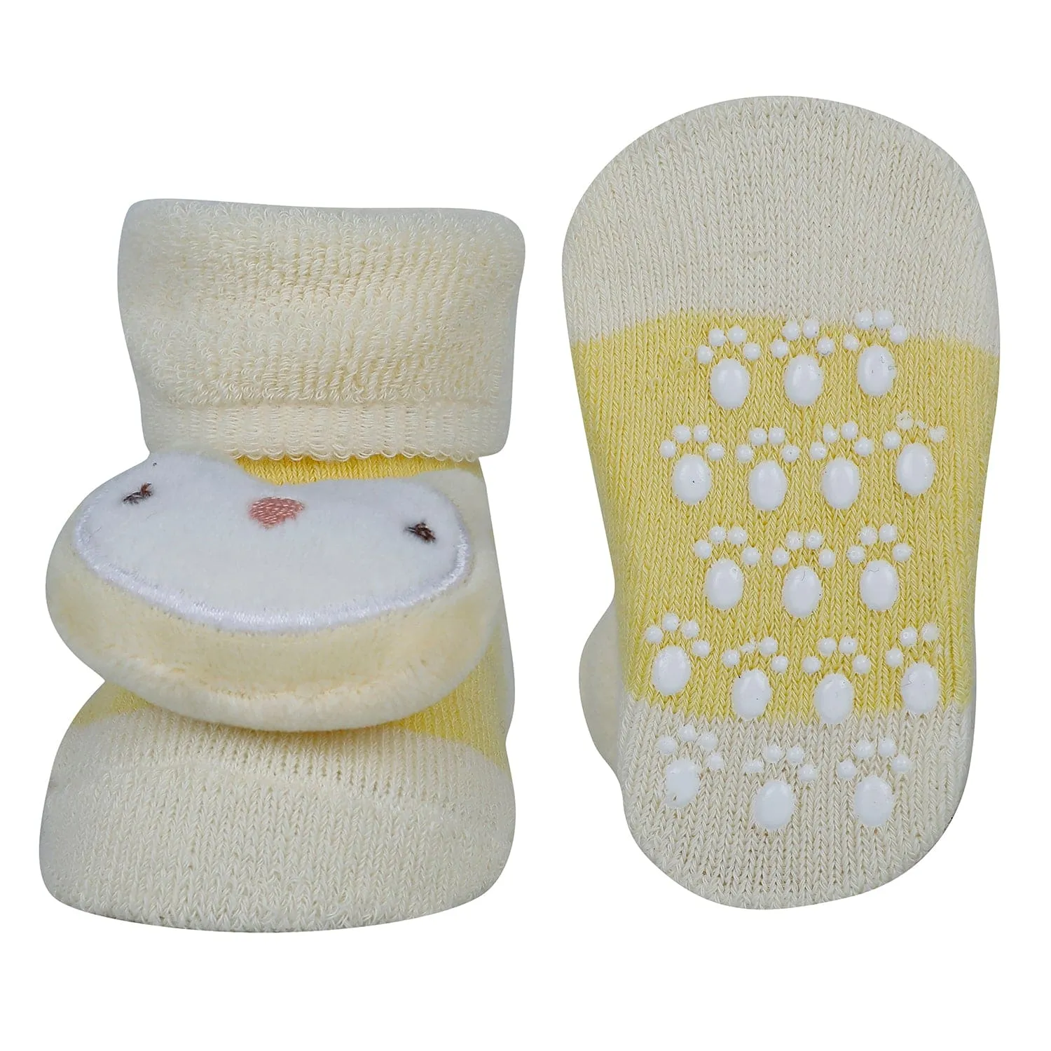 Baby Moo Owl 3D Rattle Anti-Skid Socks Booties Pack of 2 - Yellow, Pink