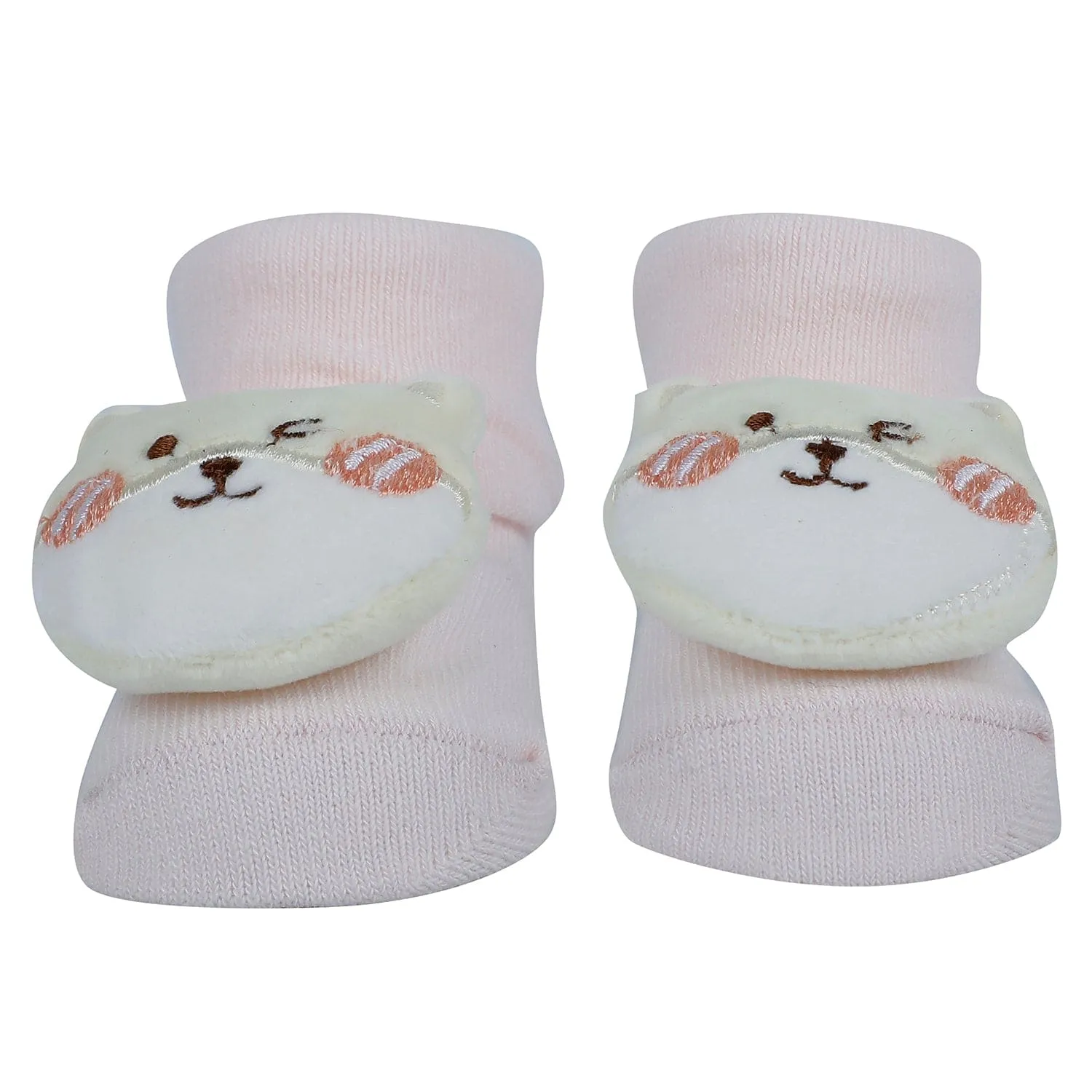 Baby Moo Penguin Cat Bunny 3D Rattle Anti-Skid Socks Booties Pack of 3 - Pink