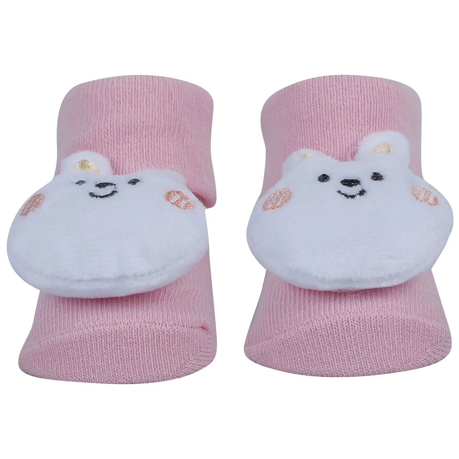 Baby Moo Penguin Cat Bunny 3D Rattle Anti-Skid Socks Booties Pack of 3 - Pink