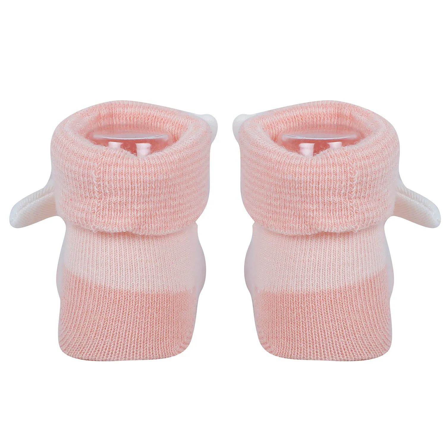 Baby Moo Rabbit 3D Rattle Anti-Skid Socks Booties Pack of 2 - Pink, Peach