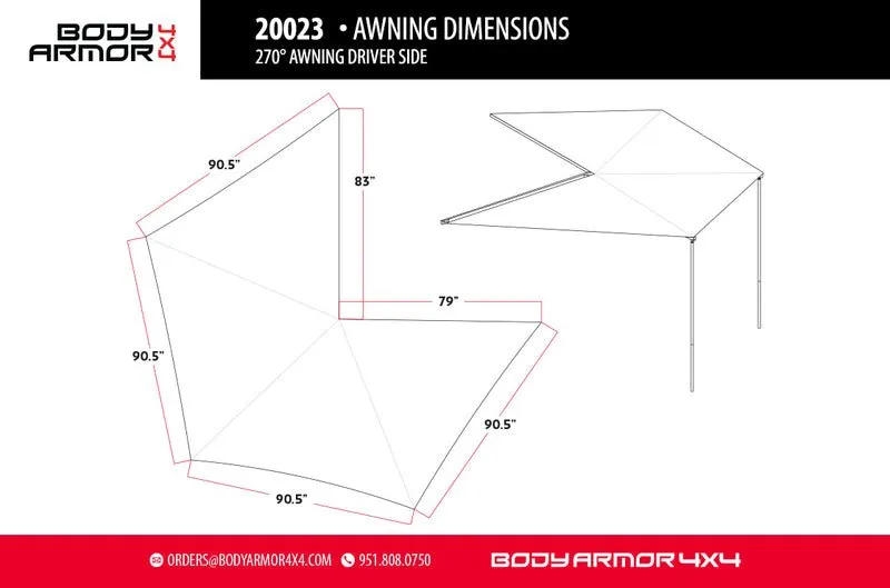 Body Armor 4x4 Sky Ridge 270 LTE Batwing Awning with Mounting Brackets - Recon Recovery