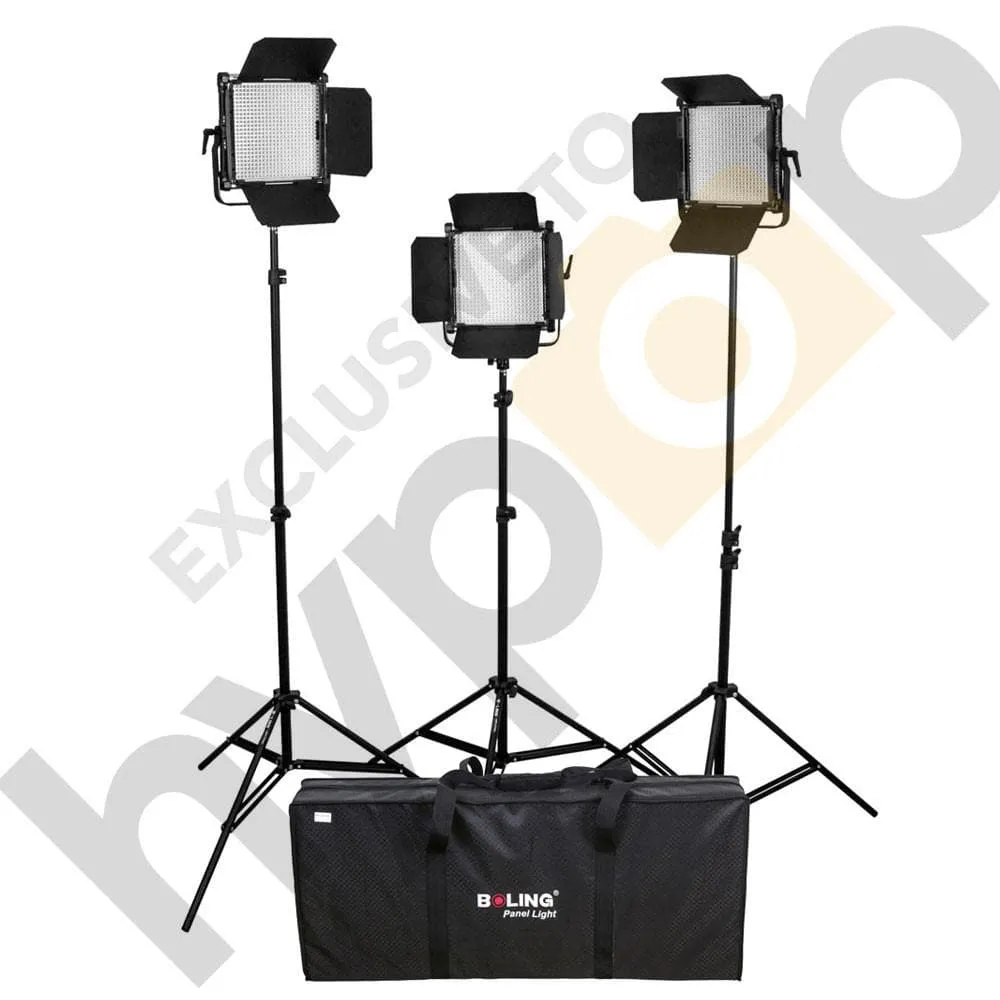 Boling 3x 2220P LED Video & Photography Continuous Portable Lighting Kit (11,400 Lumens at 1M)