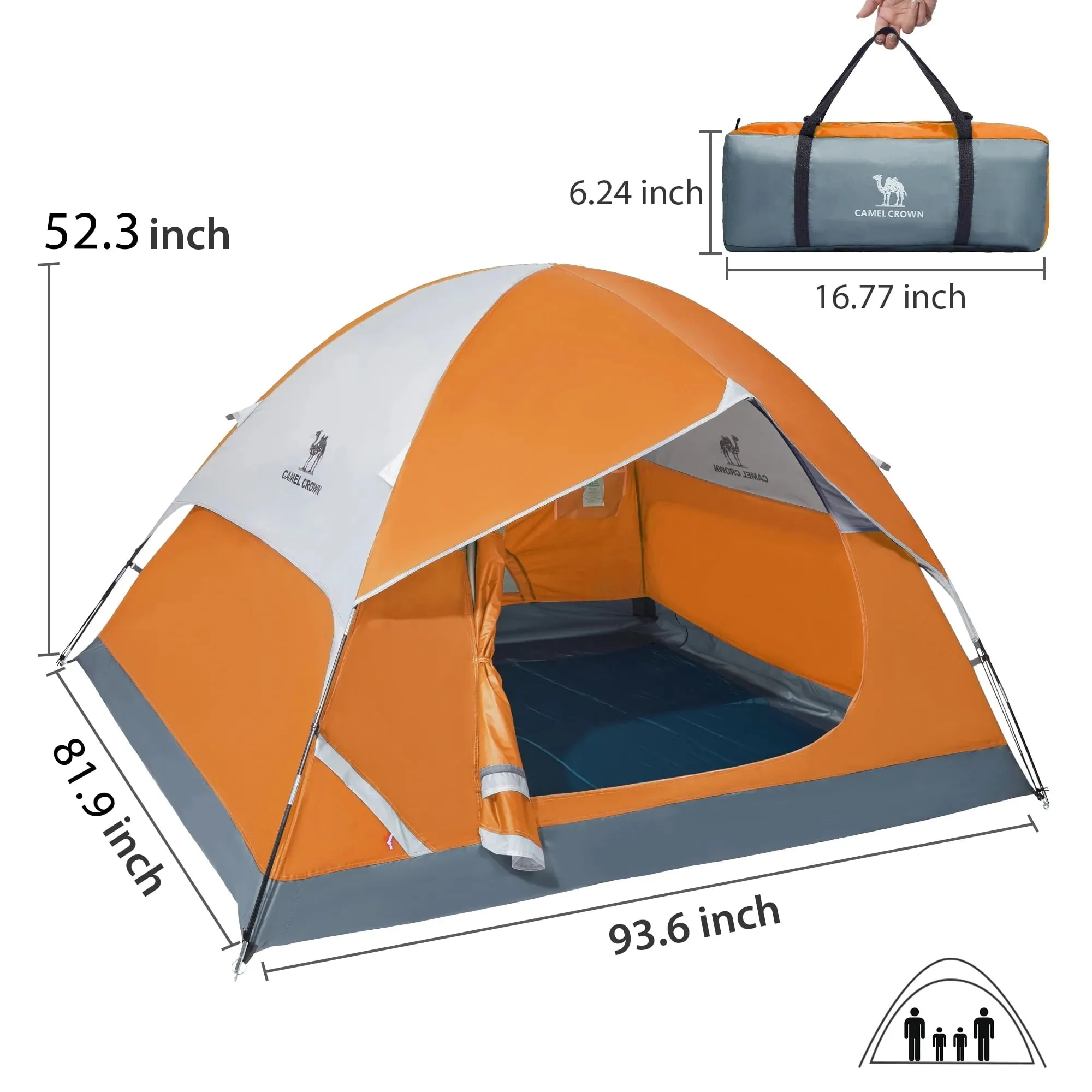 classic 3-4 Person Dome Tent Waterproof Camping Tents Outdoor Travel Backpacking Tent,Navy Blue Gray