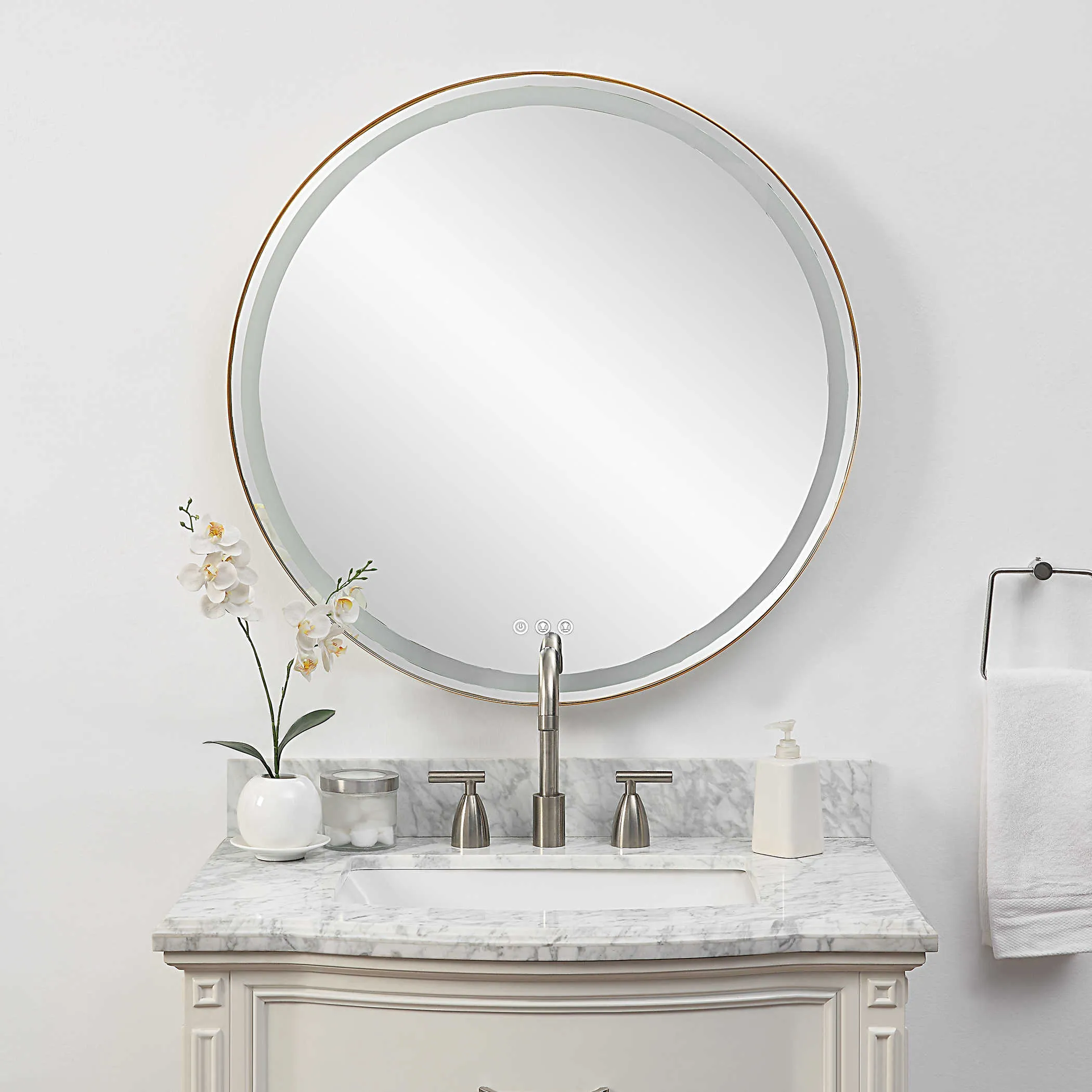 Crafton Lighted Round Brass Mirror