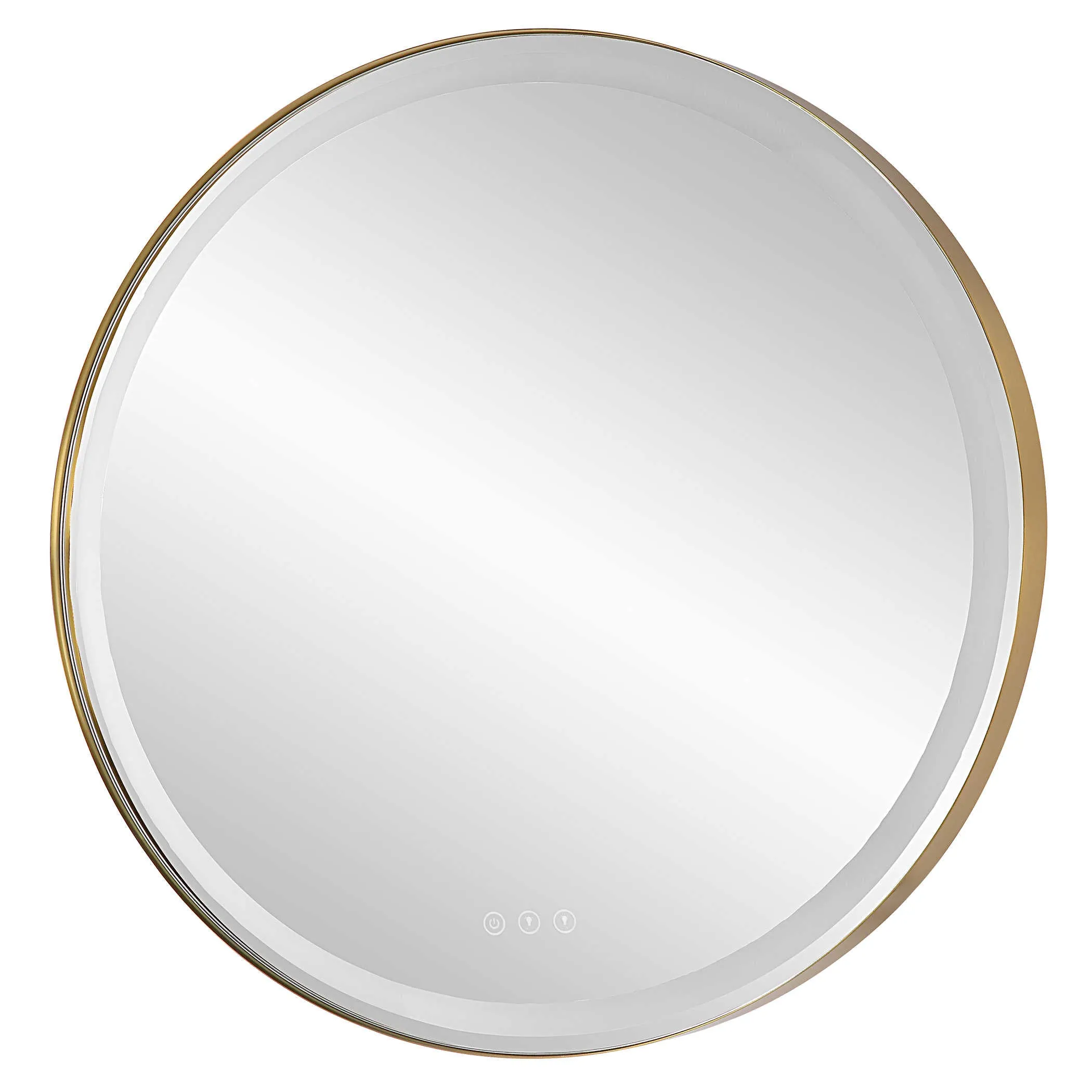 Crafton Lighted Round Brass Mirror