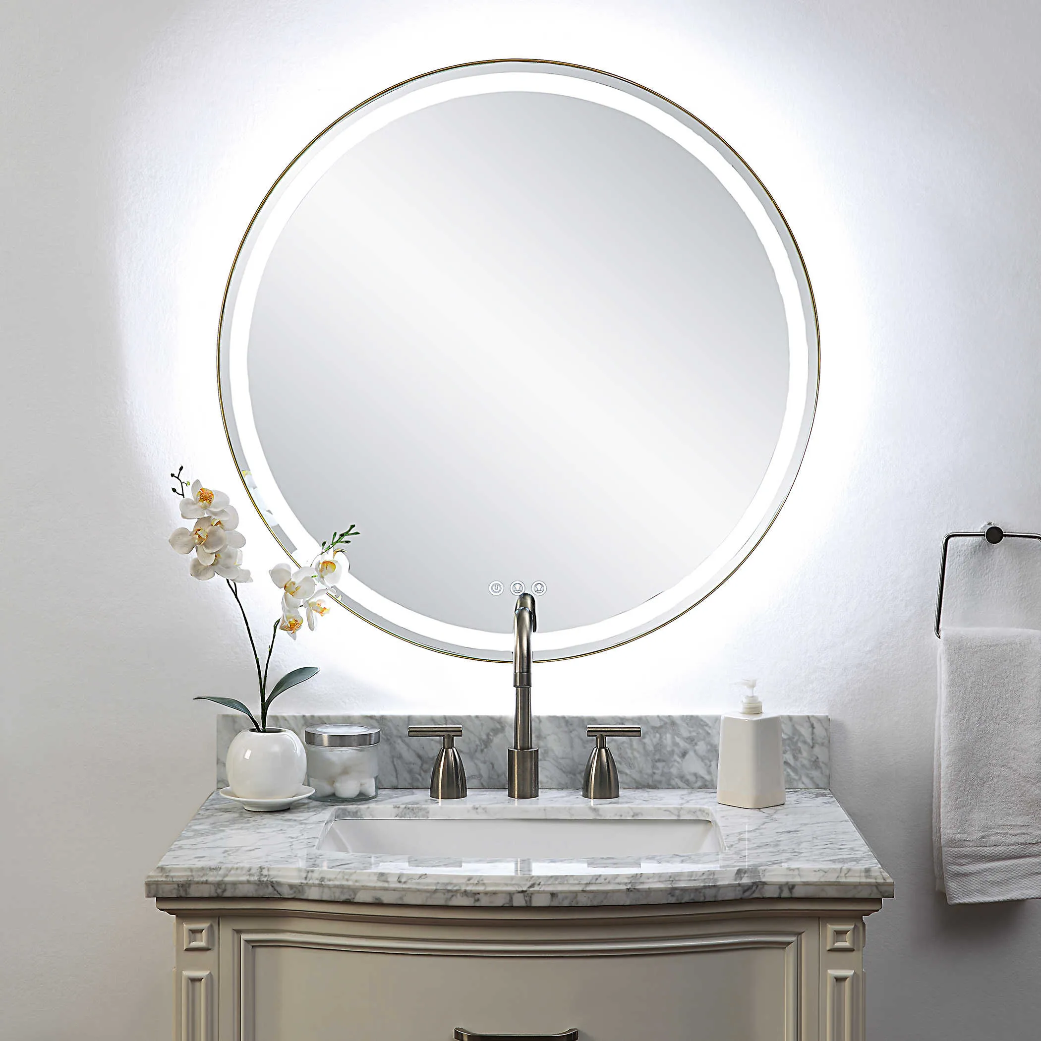 Crafton Lighted Round Brass Mirror