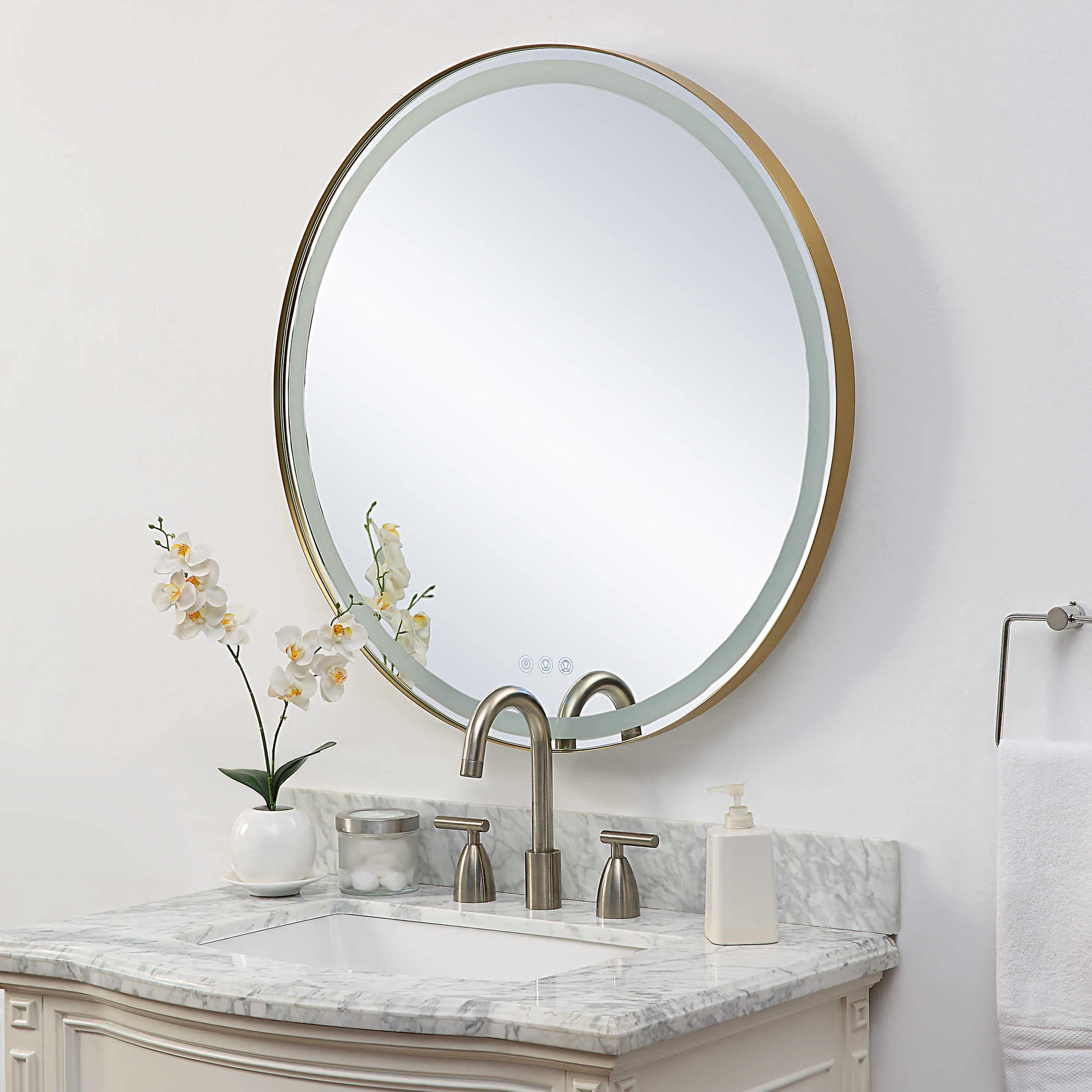 Crafton Lighted Round Brass Mirror