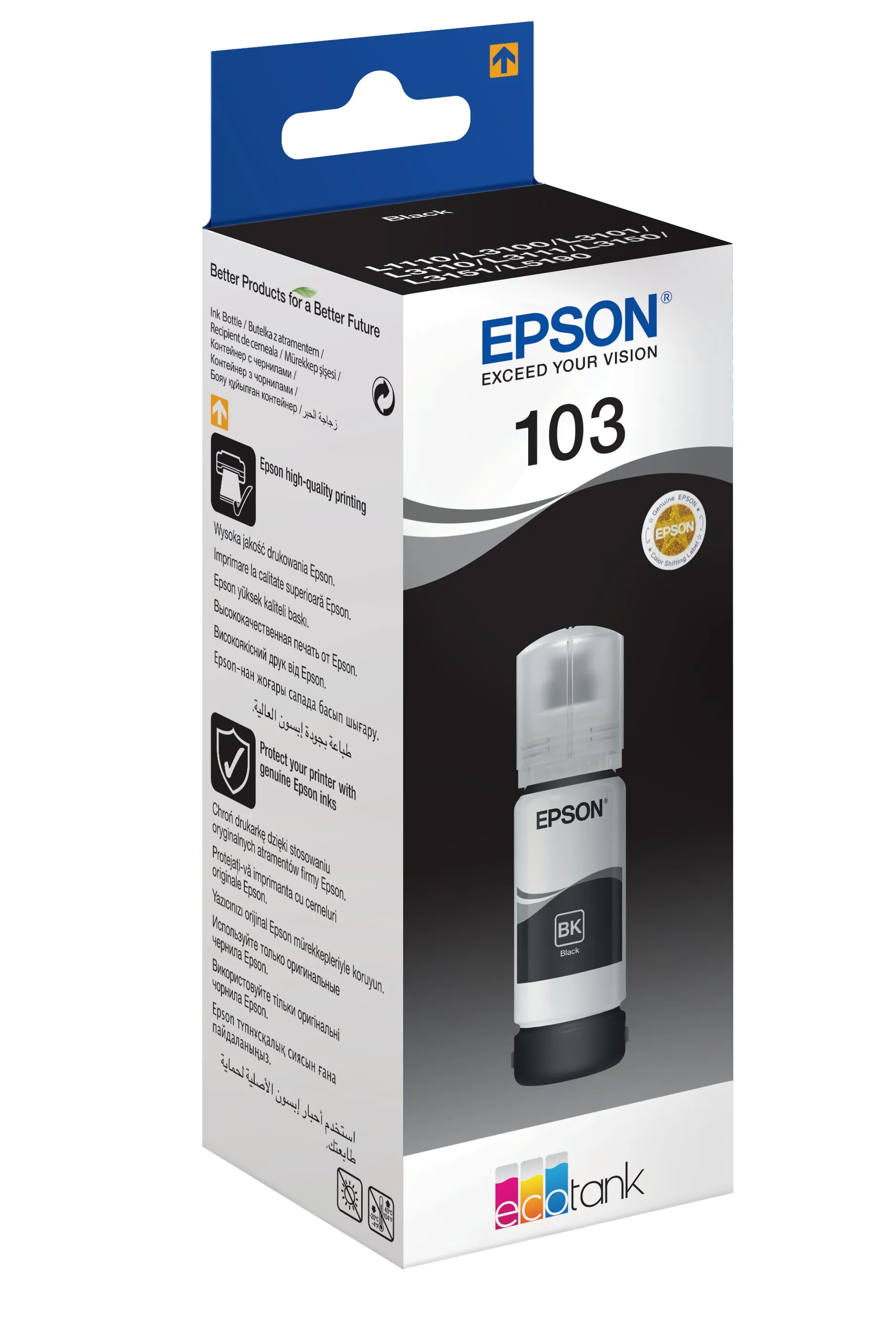 Epson Ink Cartridges, 103, 101 4 Colour Ink Bottles, Ink Bottle, 1 X 70.0 Ml Black