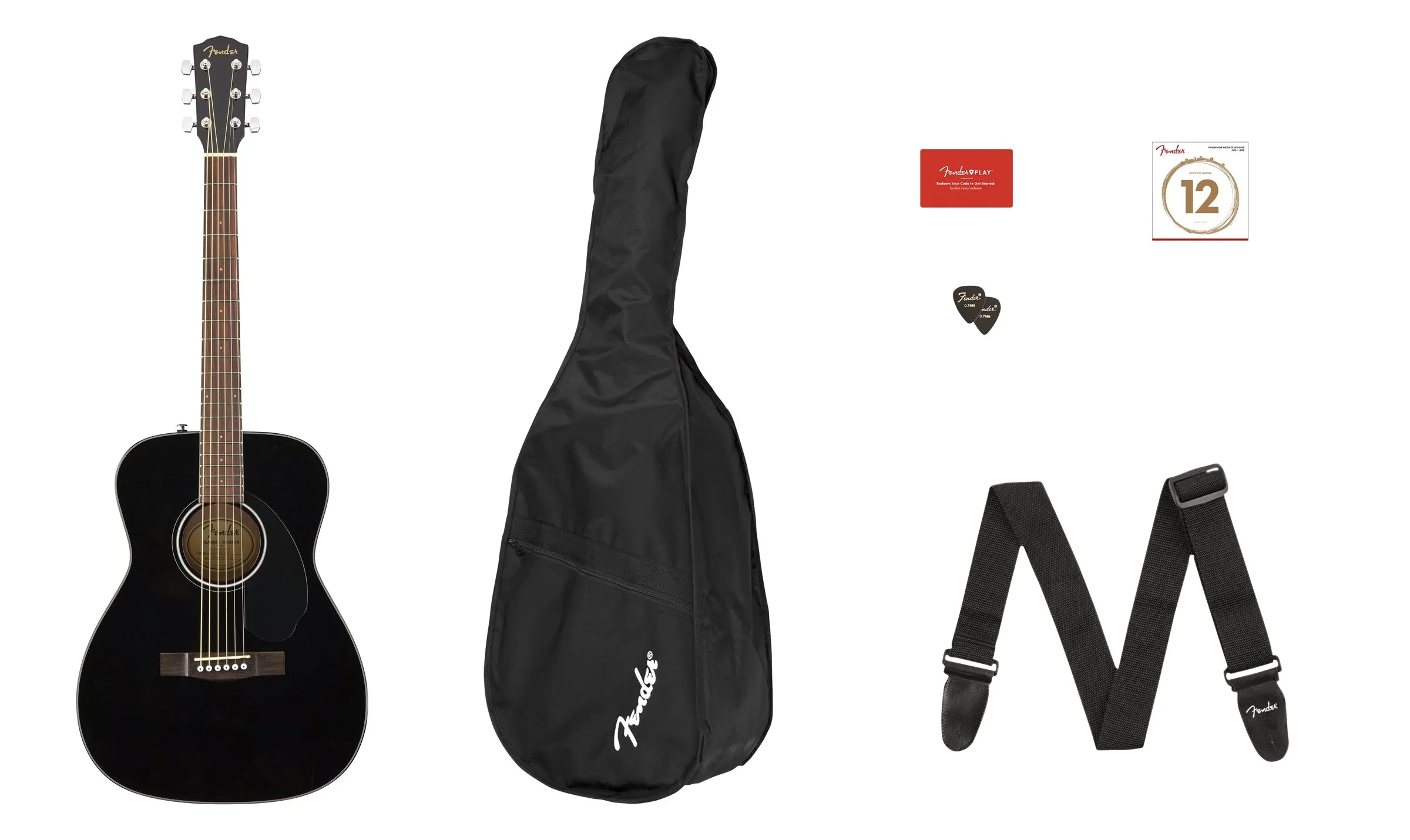 Fender CC-60S V2 'Black' Concert Acoustic Guitar Starter Pack