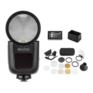 Godox V1-C Round Head Flash for Canon   AK-R1 Accessory Head Kit - Bundle