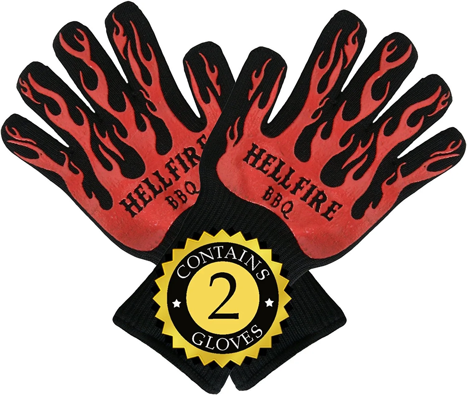 HellFire BBQ and Ove Gloves are Extremely Flame and Heat Resistant Barbecue Mitts with Silicone Fingers for Grilling, Smoker, Pit, Fireplace, Camping, or Kitchen Oven - EN407 Rated to 932 Fahrenheit