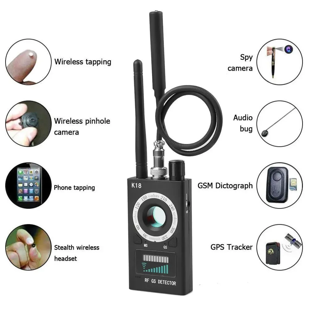 K18 Multi-Function Anti-Candid Cam Wireless Lens Device Finder 1Mhz-6.5Ghz GSM Audio Bug Finder GPS Signal RF Tracker Detect