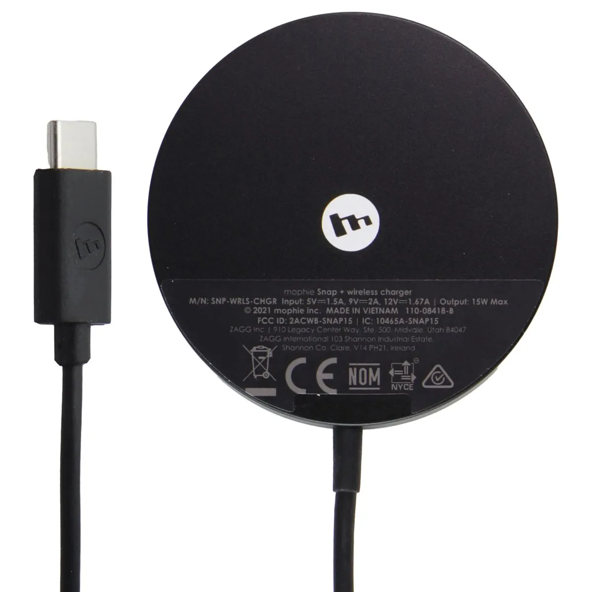 Mophie (Snap ) 15W Fast Charge USB-C Wireless Charger for MagSafe - Black