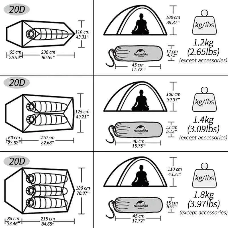 Naturehike Cloud Up Series All-Season, Ultralight Tent (Multiple Sizes)