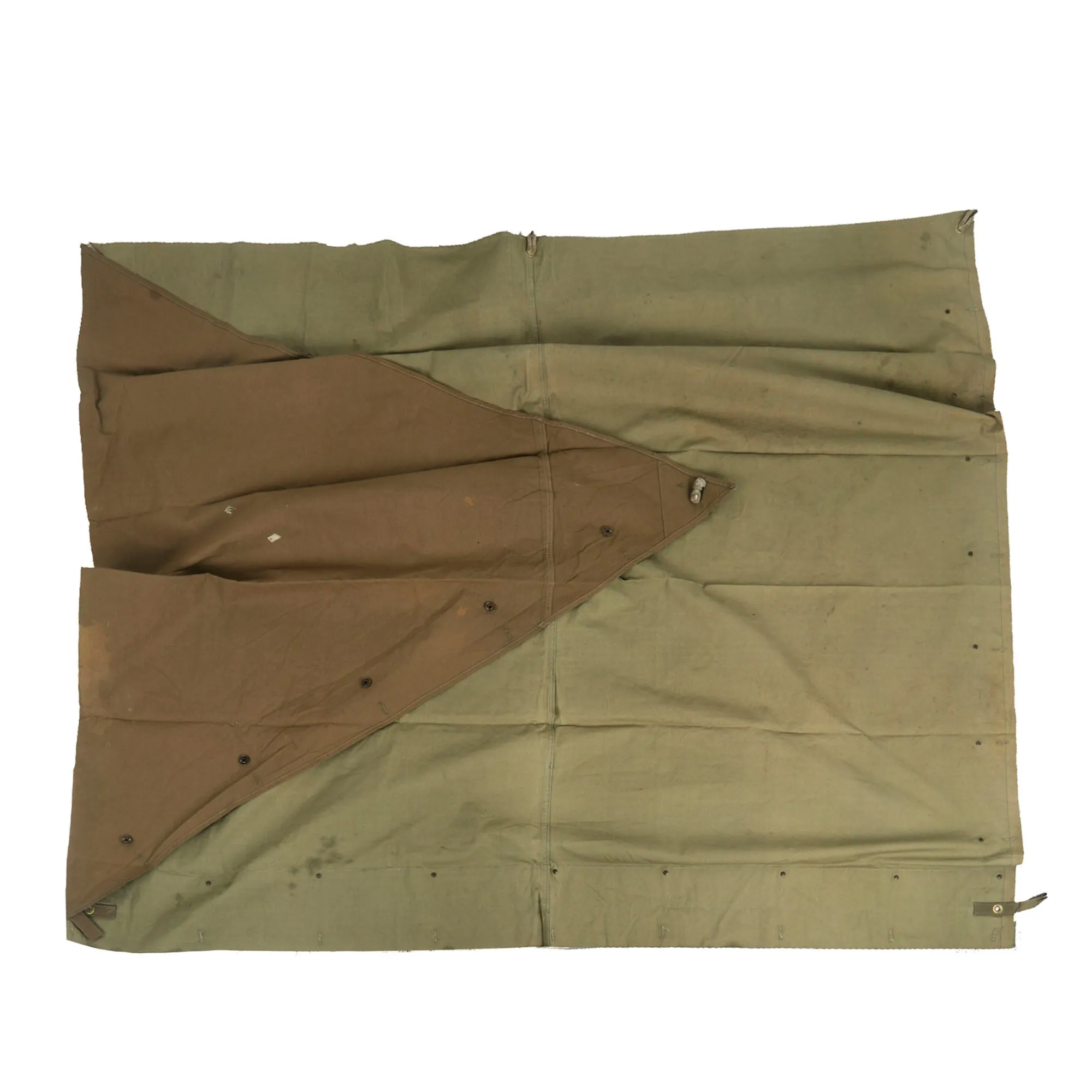 Unissued Original U.S. WWI M1910 Shelter Half with Matching Early Pattern Collapsible Tent Pole and Pegs - Perfect for Collectors and Outdoor Enthusiasts