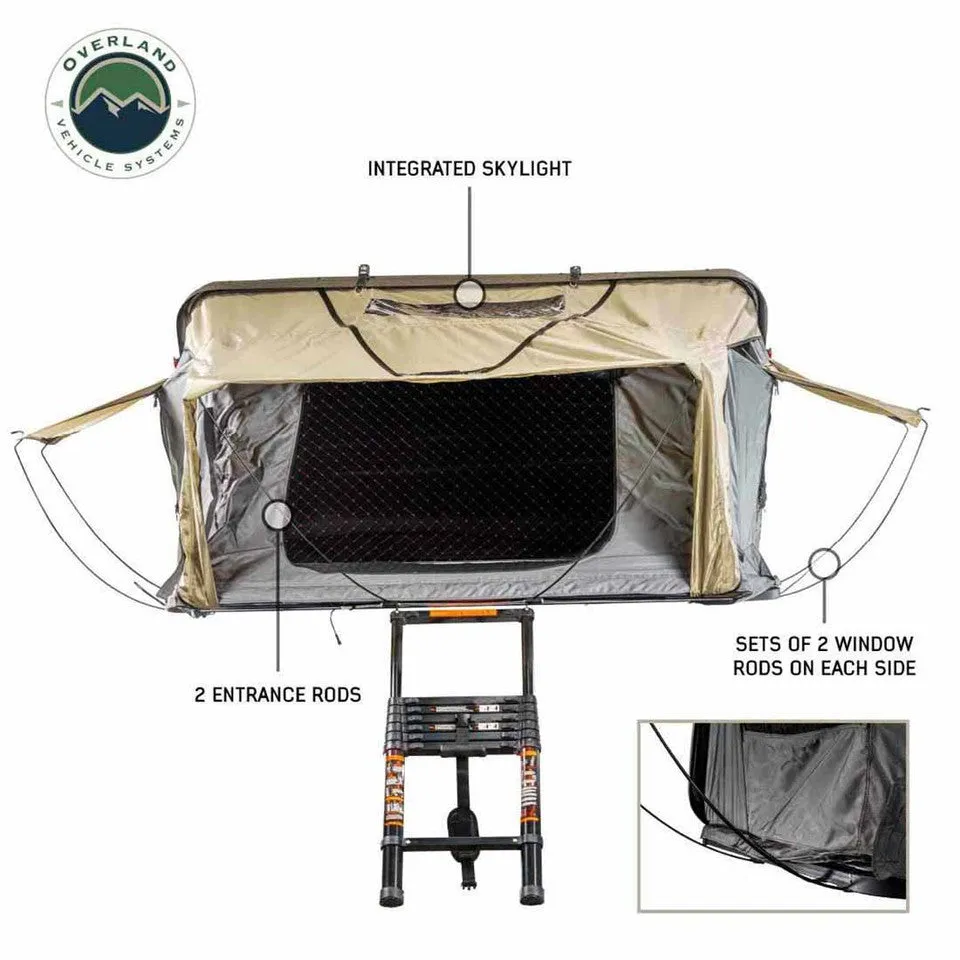 Overland Vehicle Systems HD Bundu Cantilever Hard Shell Roof Top Tent, Grey Body & Green Rainfly