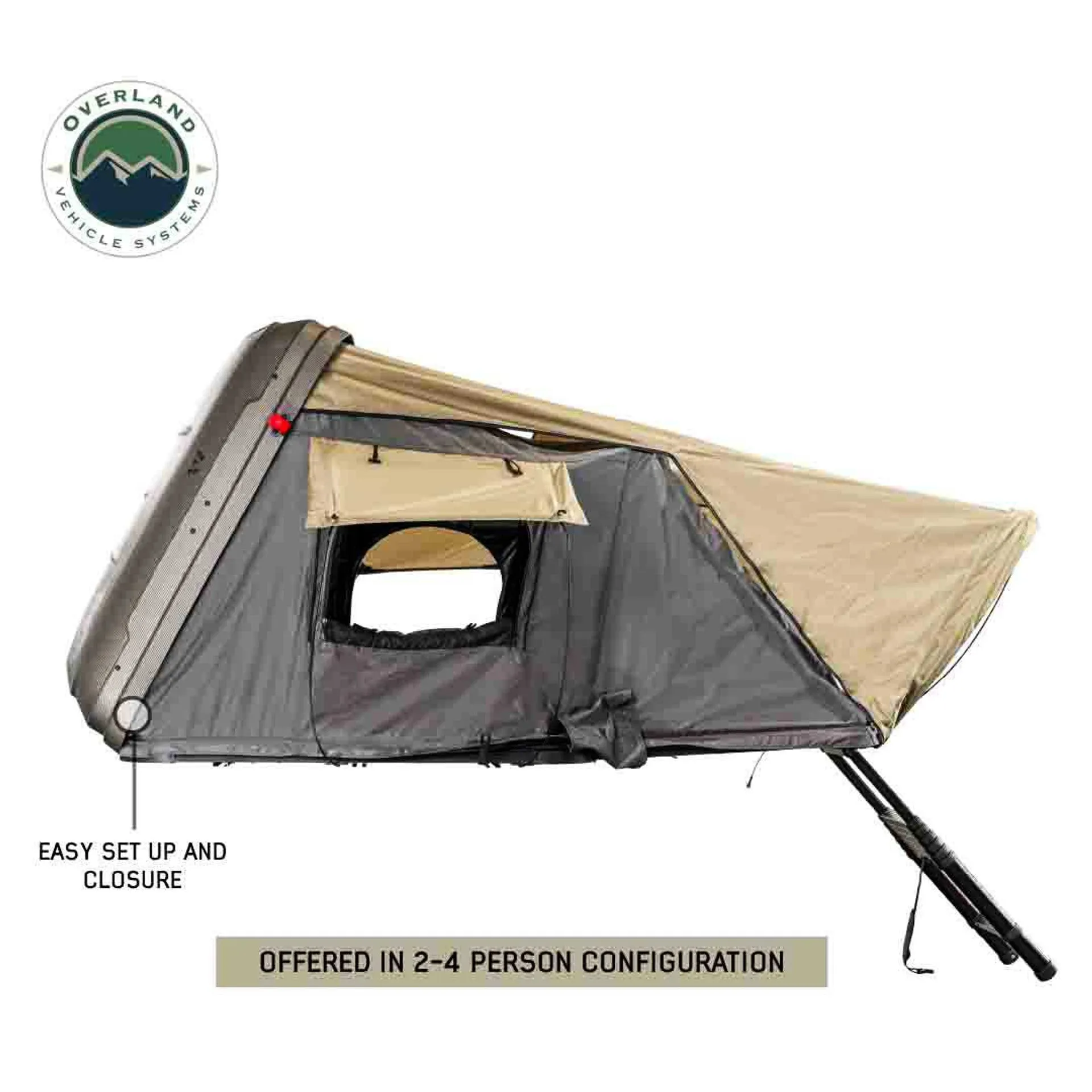 Overland Vehicle Systems HD Bundu Hard Shell Roof Top Tent-Grey Body & Green Rainfly