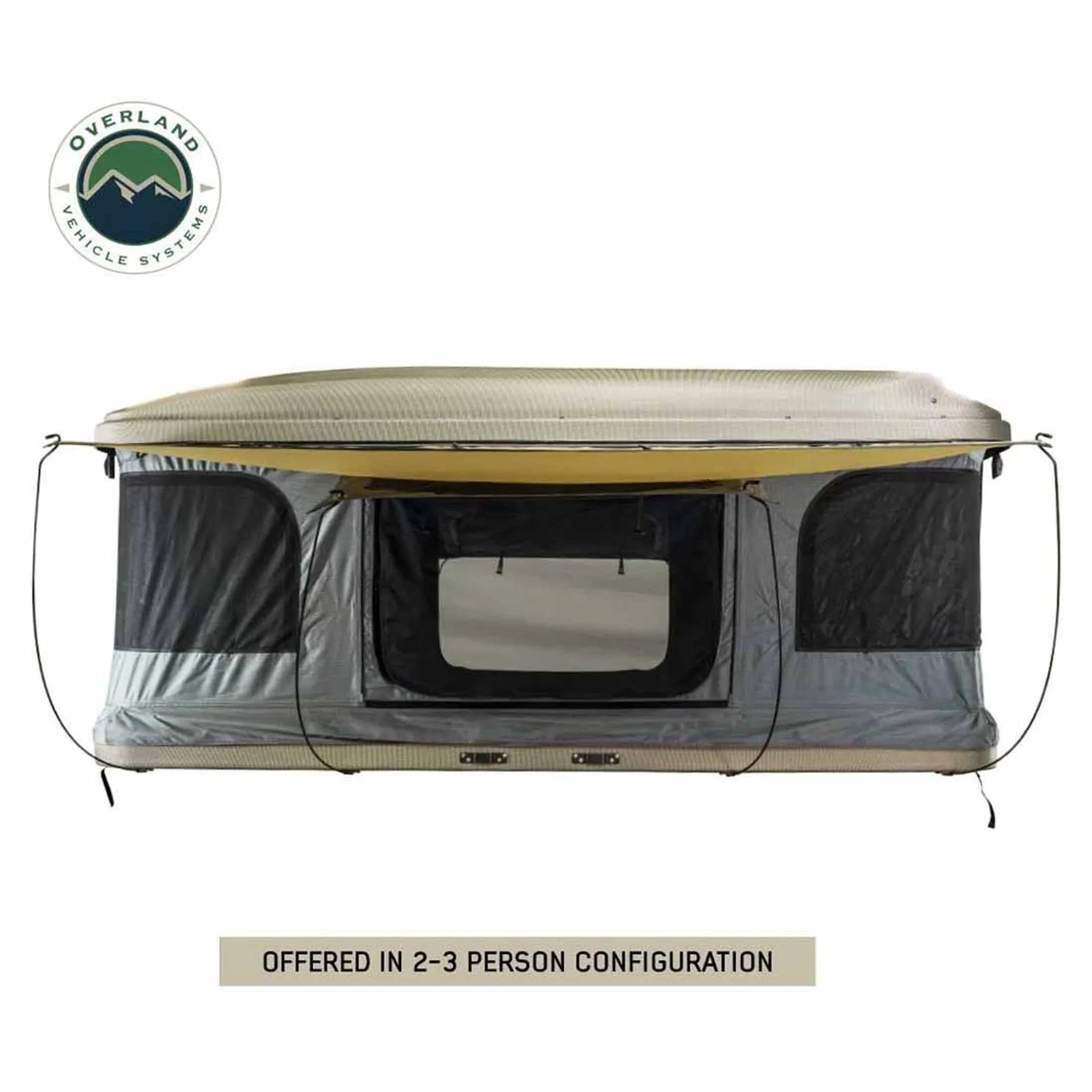 Overland Vehicle Systems HD Bundu Pop Up Hard Shell Roof Top Tent, Grey Body & Green Trim