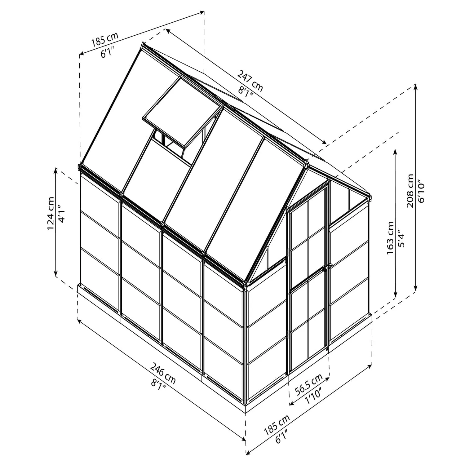 Palram - Canopia | 6x8 Ft Hybrid Greenhouse Kit - Gray With 0.8mm Polycarbonate Glazing