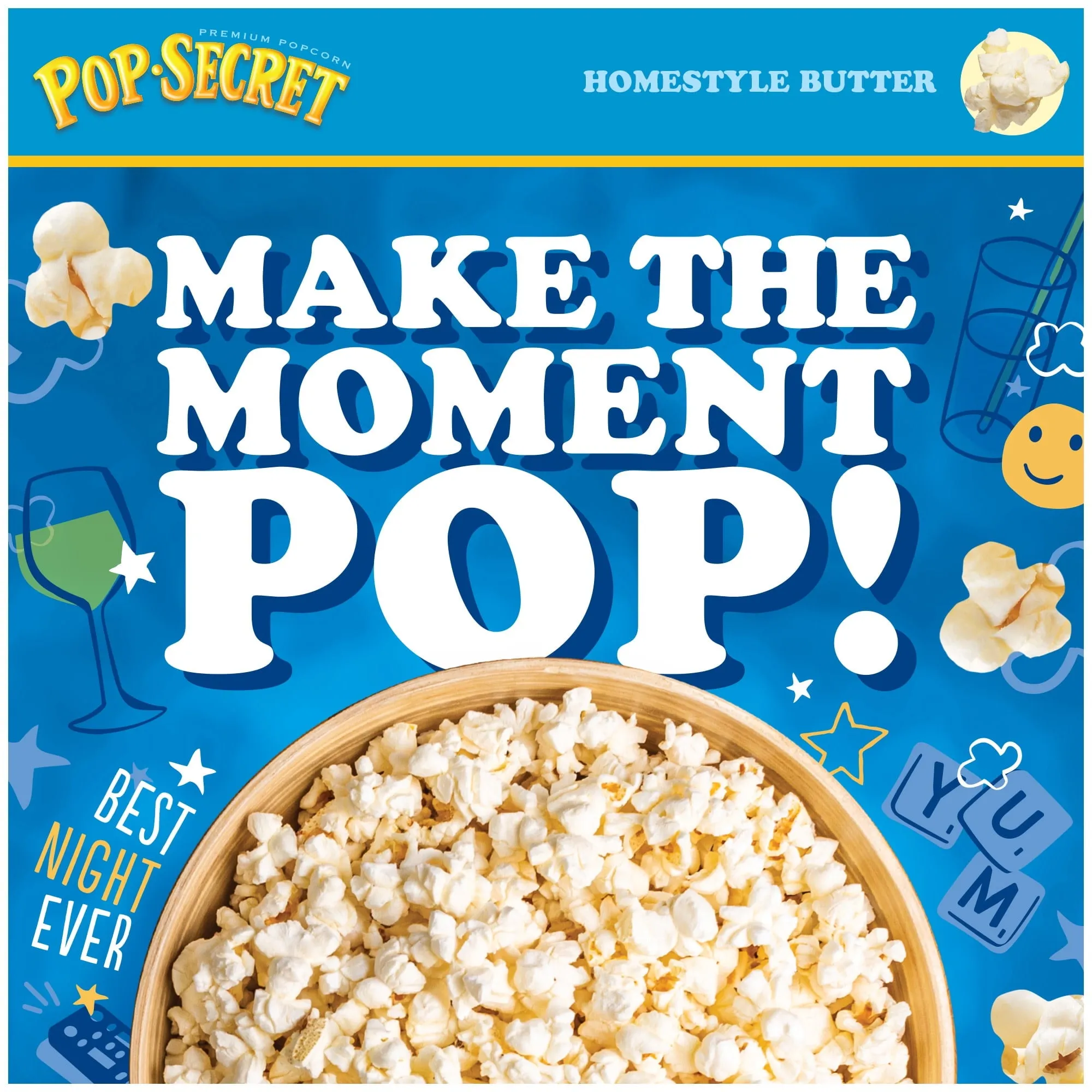 Pop Secret Microwave Popcorn, Homestyle Butter Flavor, 3 oz Sharing Bags, 18 Ct