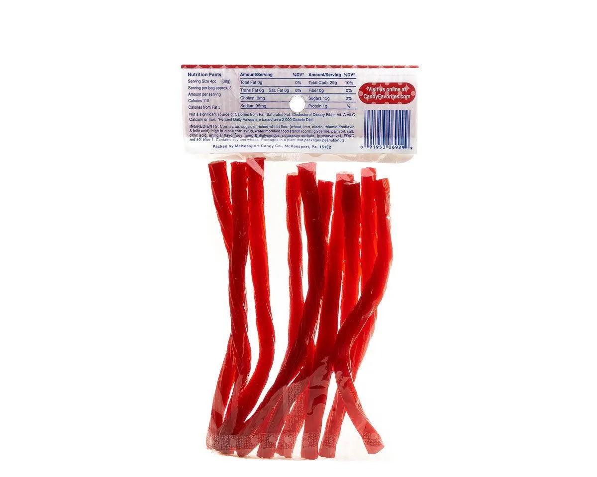 Red Licorice Twists 5 Ounce Peg Bags