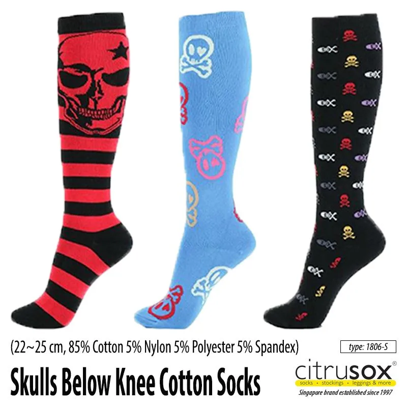 Skull Skeleton Cotton Below Knee High Socks