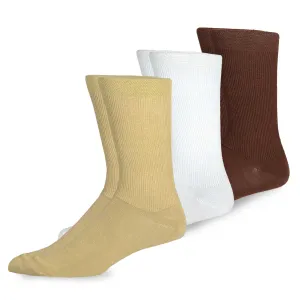 TeeHee Socks Men's Casual Bamboo Crew White, Khaki, Brown 3-Pack (50022)