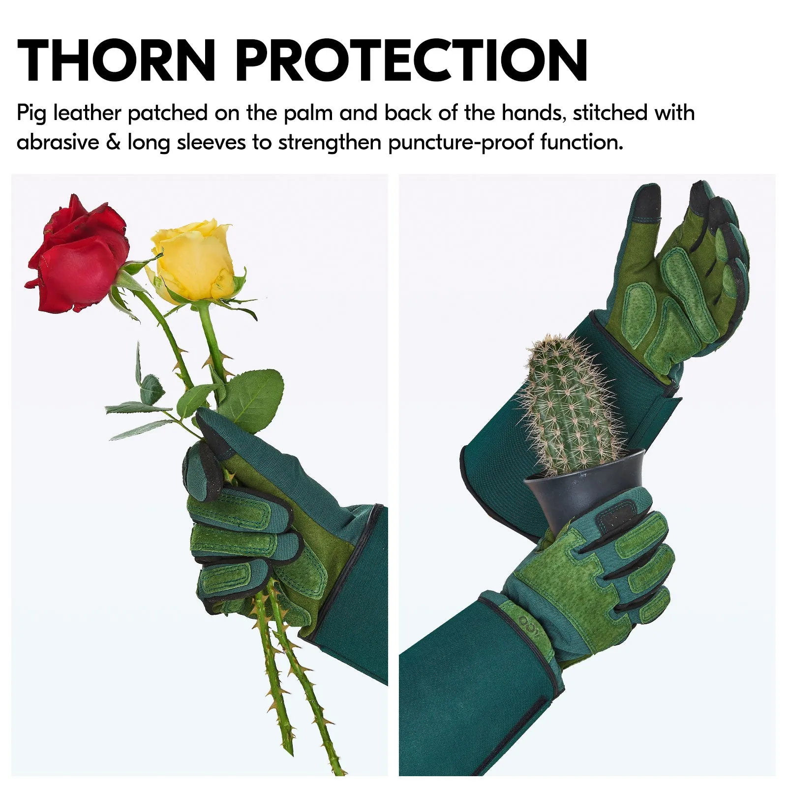 VGO 1 Pair Gardening Gloves Unses,Safety Work Gloves,Long Sleeves Gauntlet,Puncture-proof,Thorn Proof,Touchscreen(Green,SL7477)