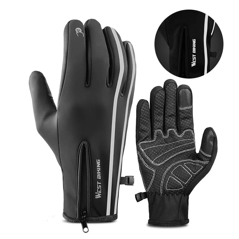 Winter Cycling Gloves PU Leather Thermal Fleece Touch Screen Outdoor Sport Skiing Climbing Motorcycle Bicycle Gloves